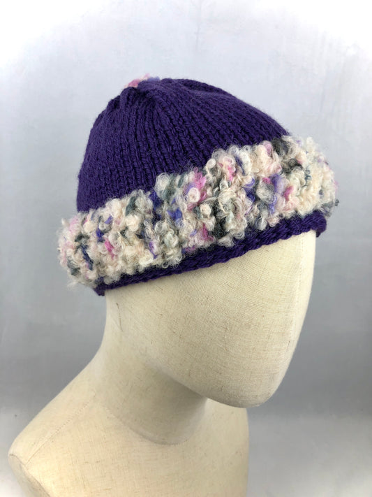Purple white beanie toque
