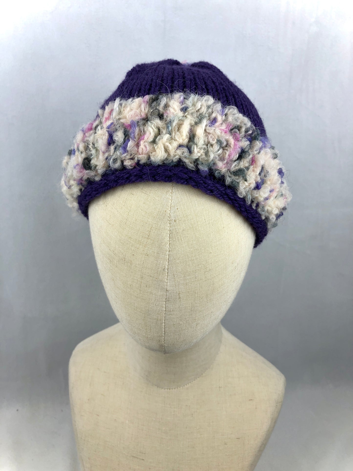 Purple white beanie toque