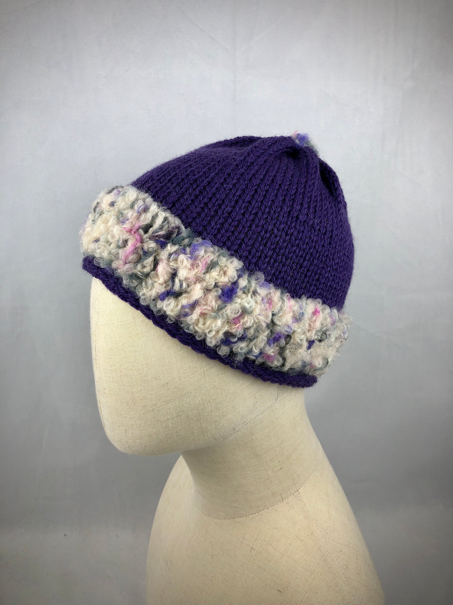 Purple white beanie toque