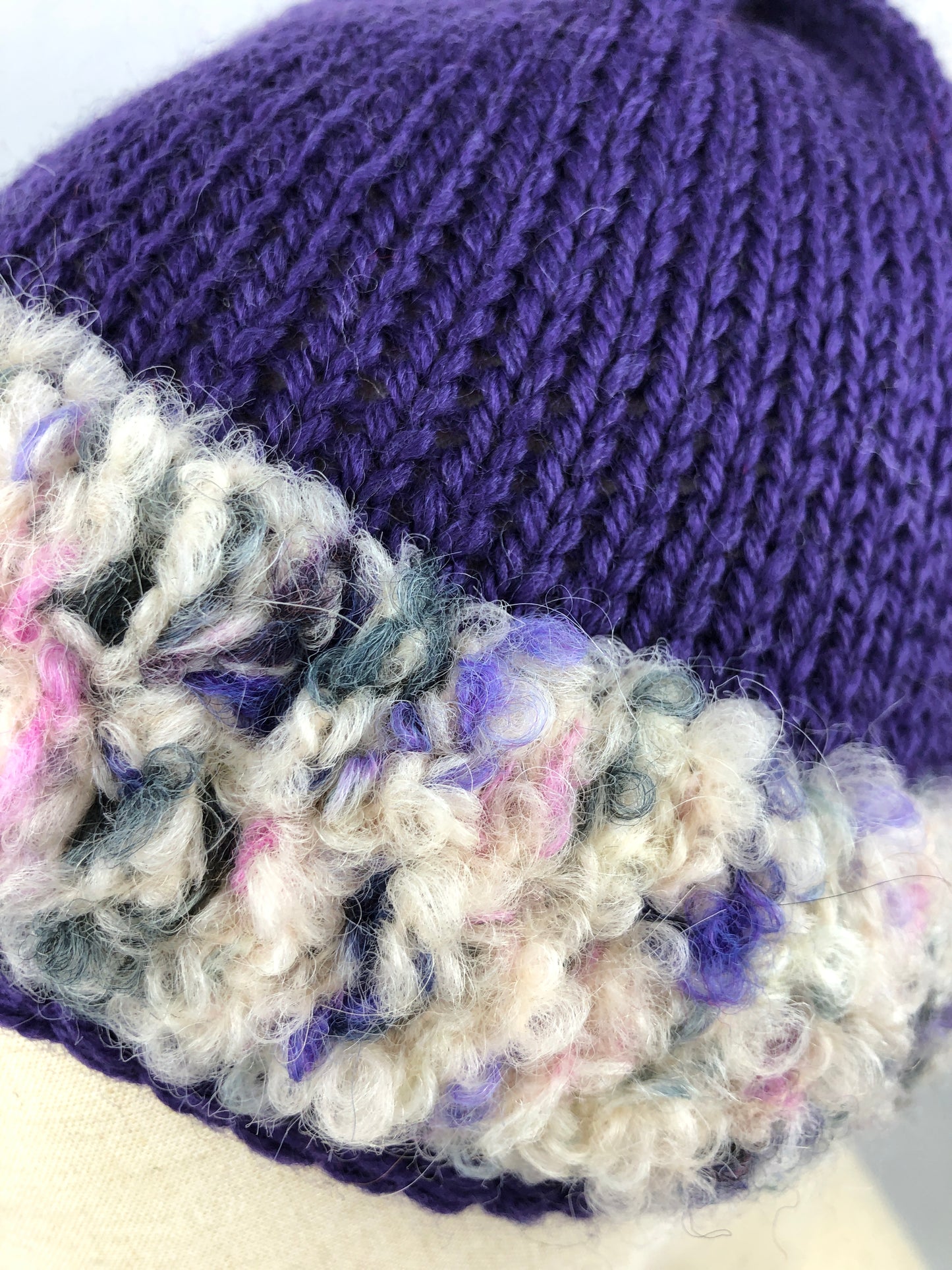 Purple white beanie toque
