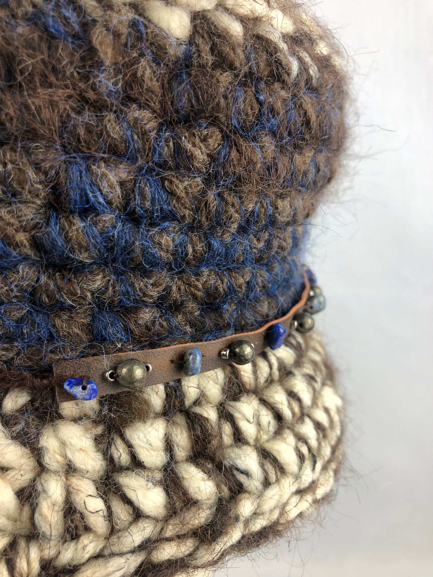Blue brown chunky wool bucket