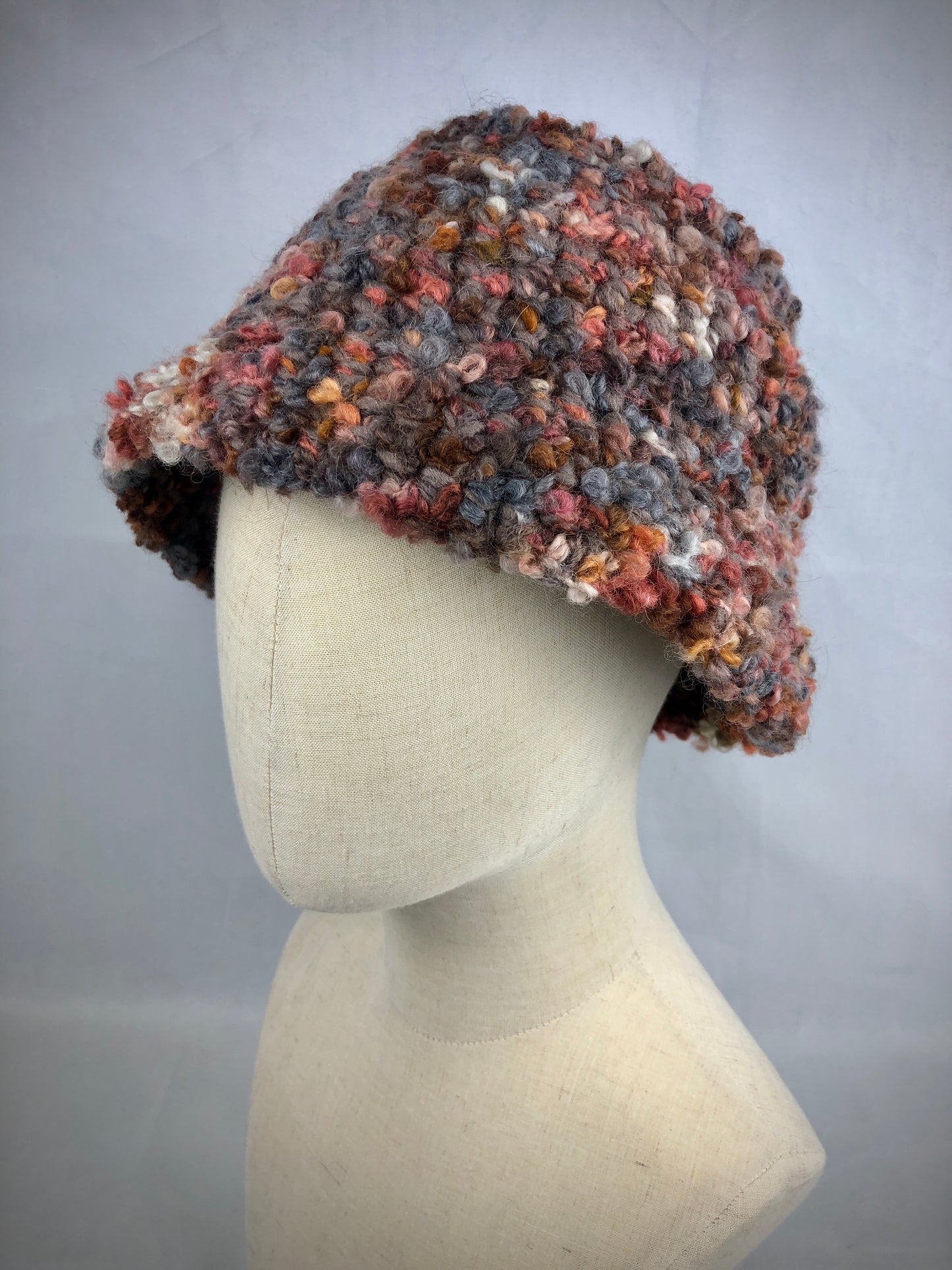 Brown grey wool bucket hat