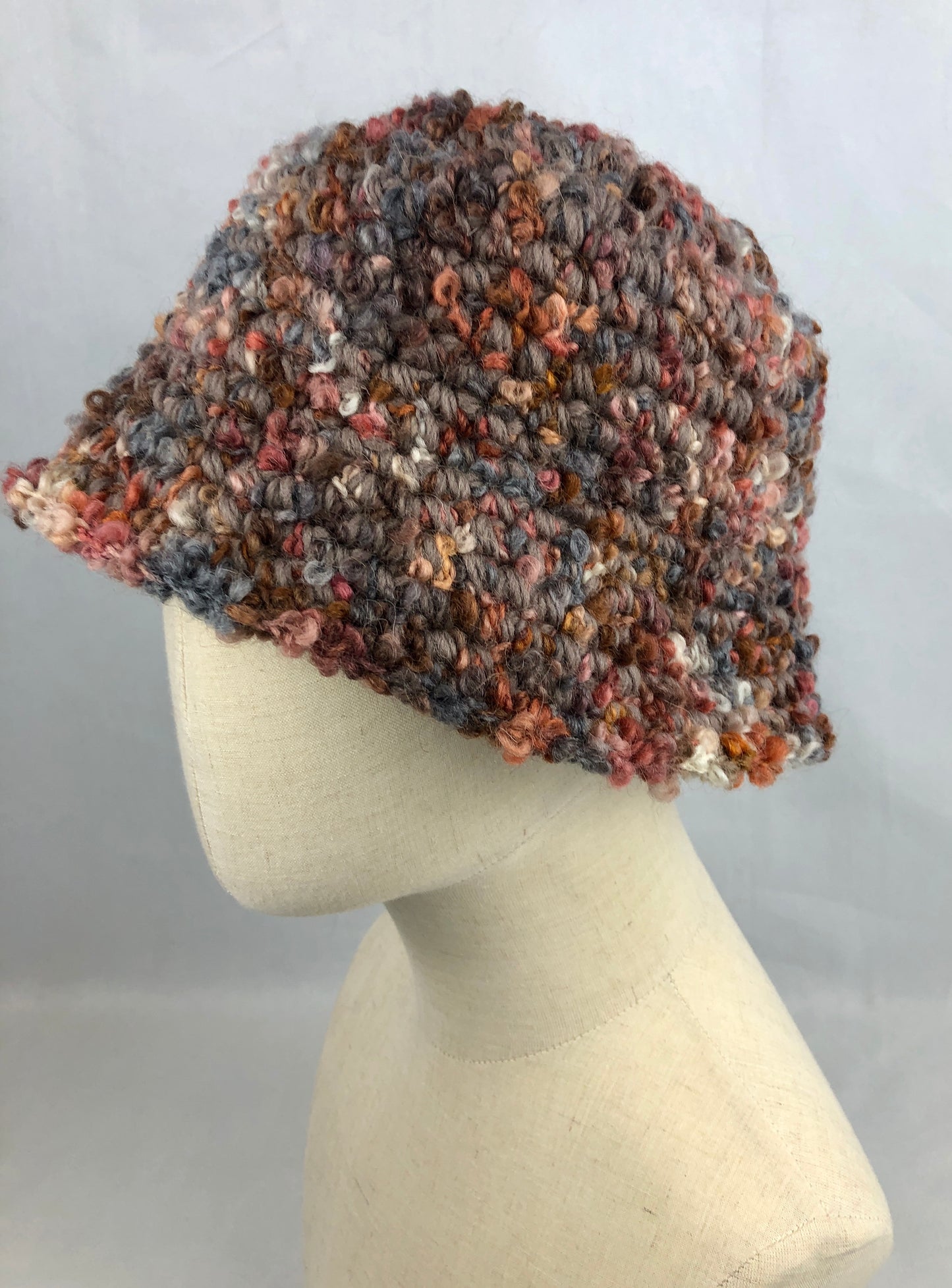 Brown grey wool bucket hat