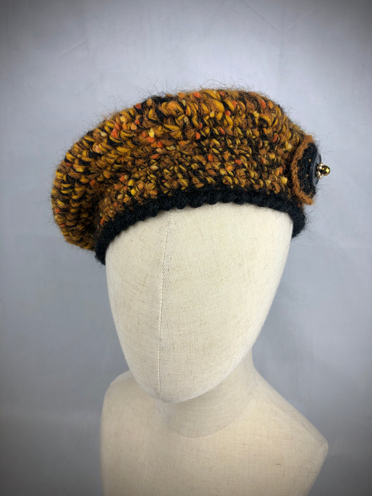 Yellow black wool beret