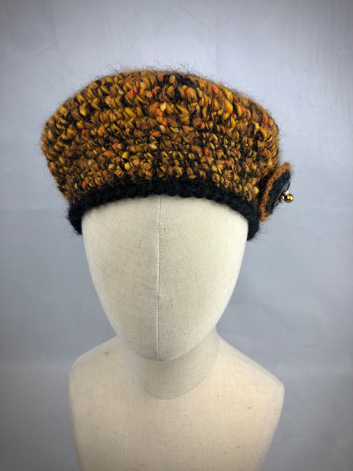 Yellow black wool beret