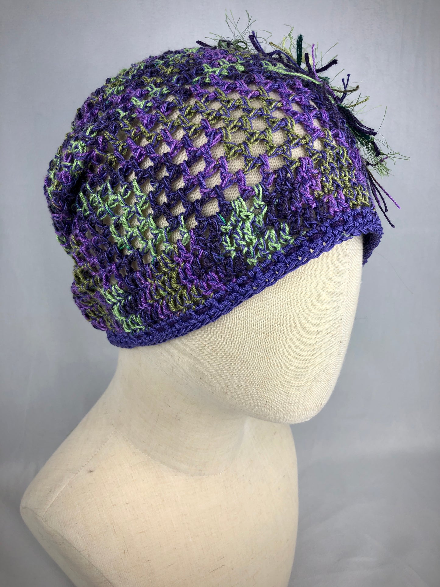 Purple green mesh beanie hat