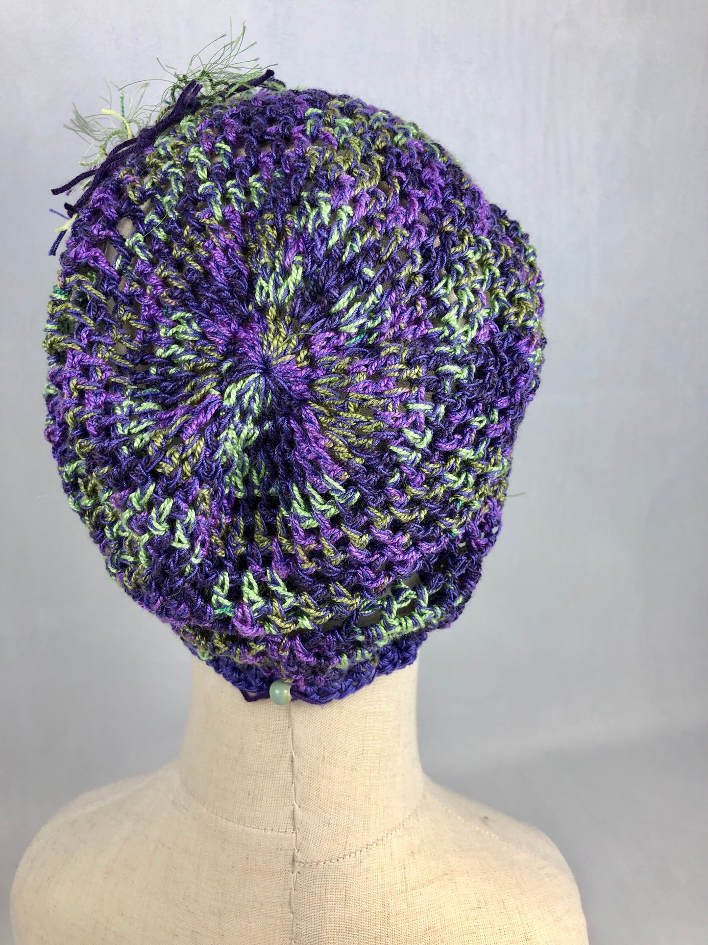 Purple green mesh beanie hat