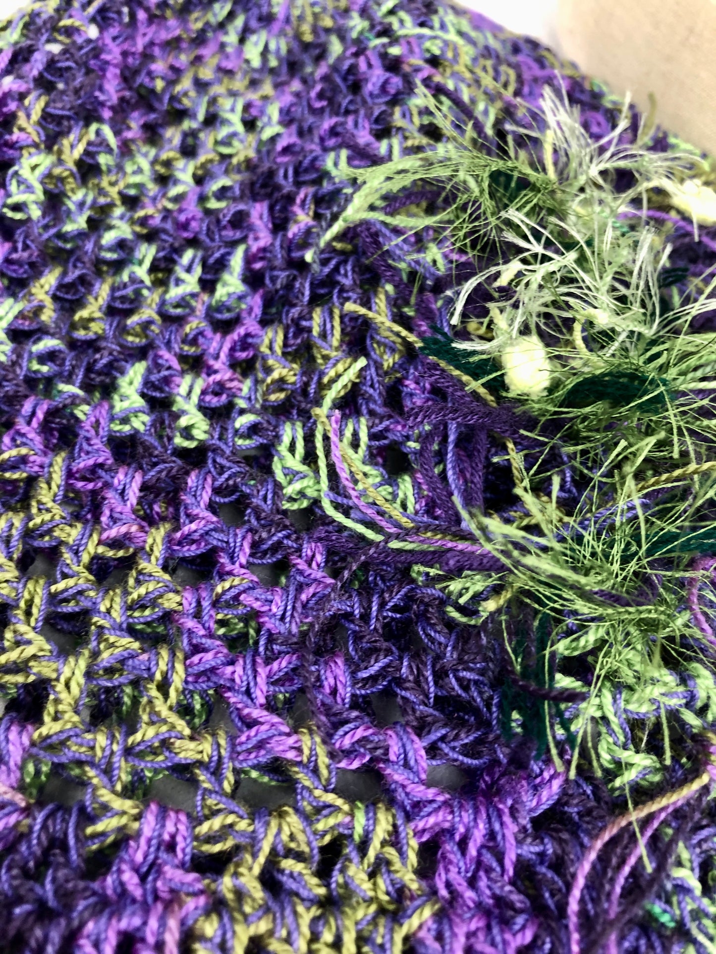 Purple green mesh beanie hat