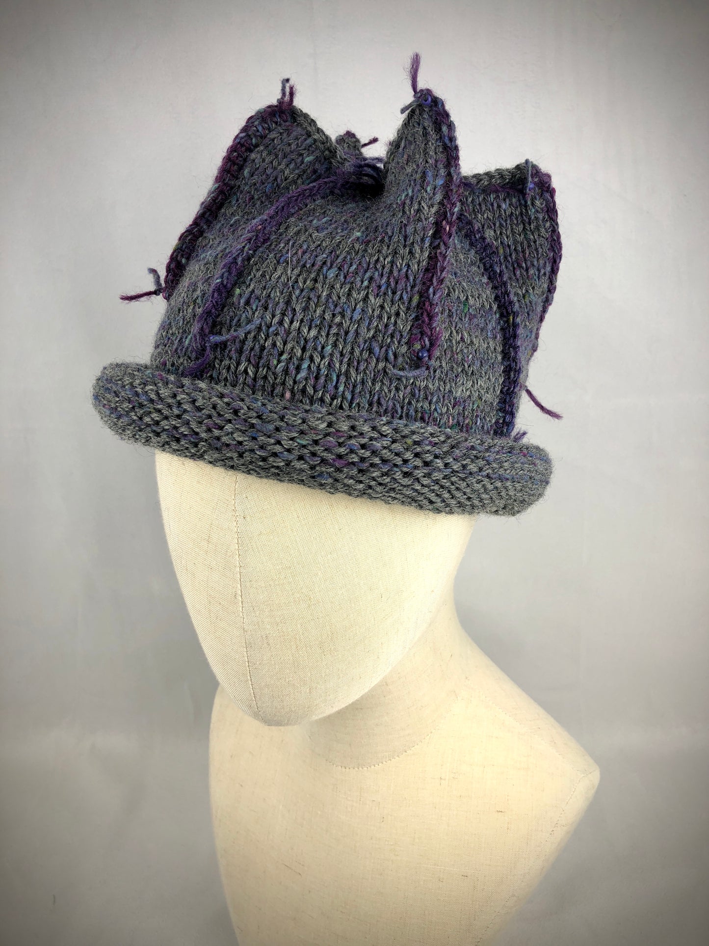 Grey purple tulip beanie hat
