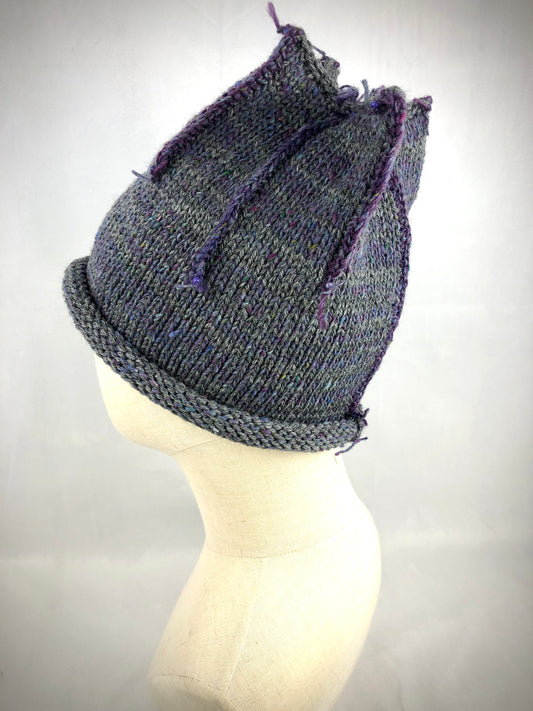 Grey purple tulip beanie hat