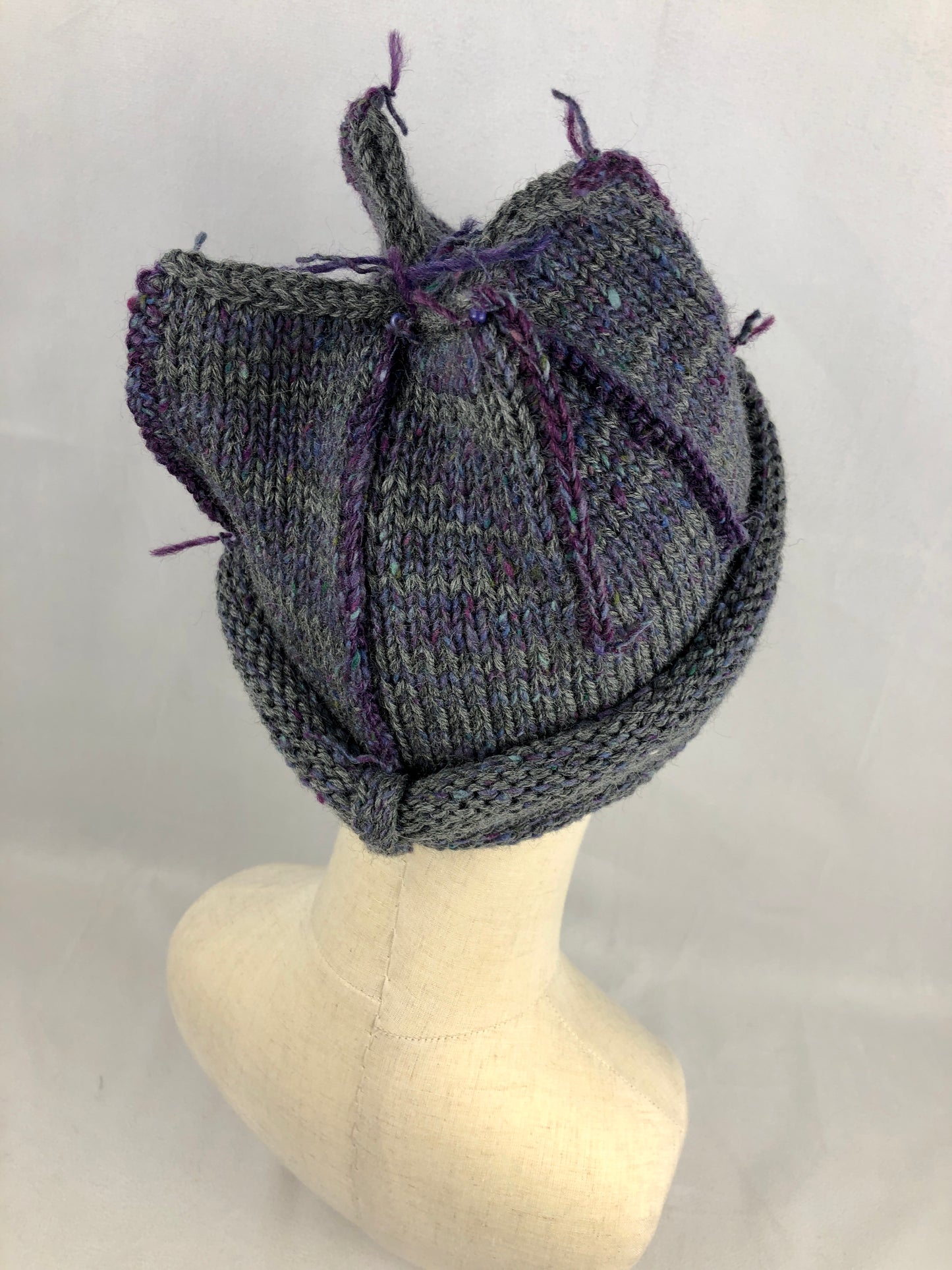 Grey purple tulip beanie hat