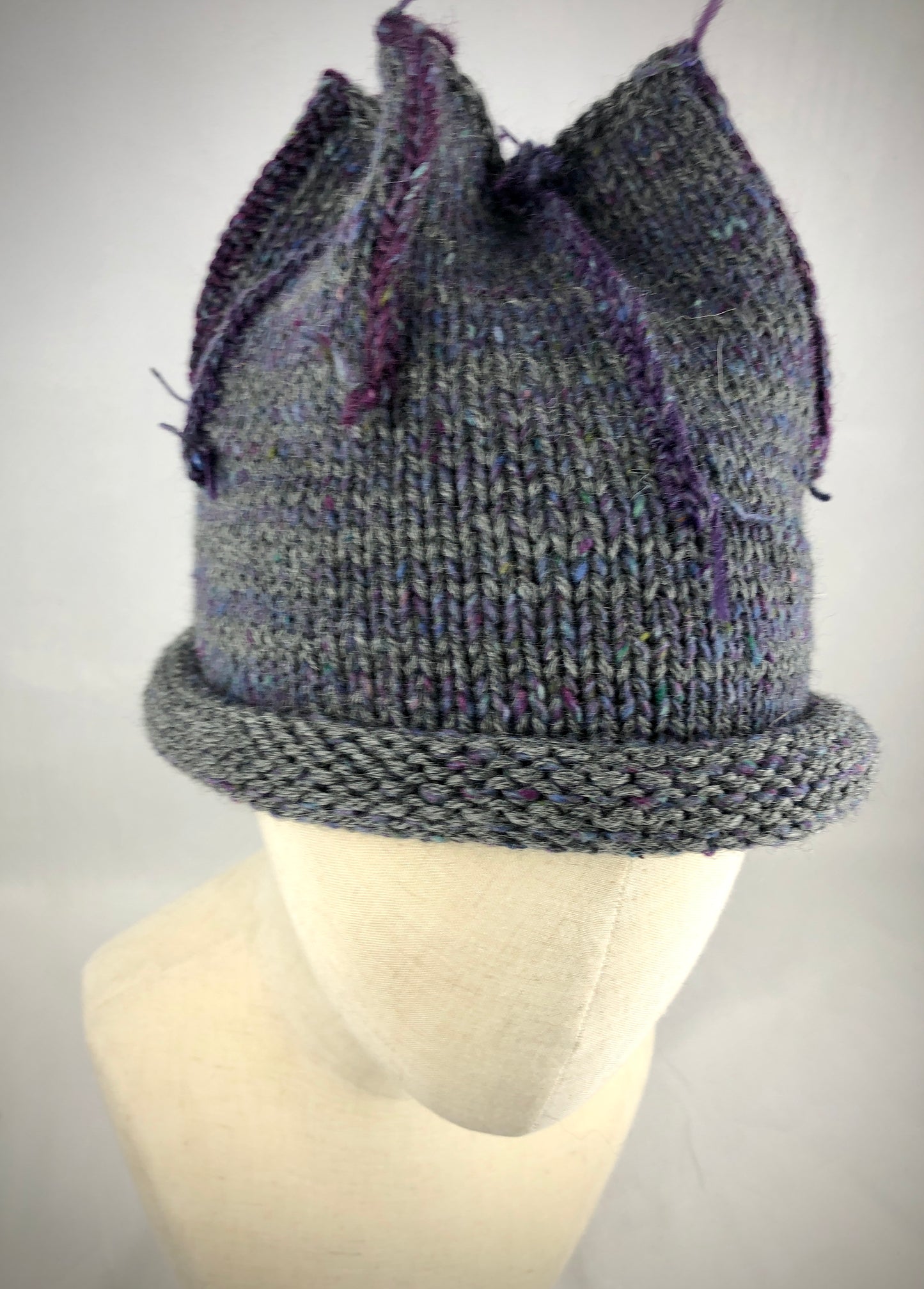 Grey purple tulip beanie hat