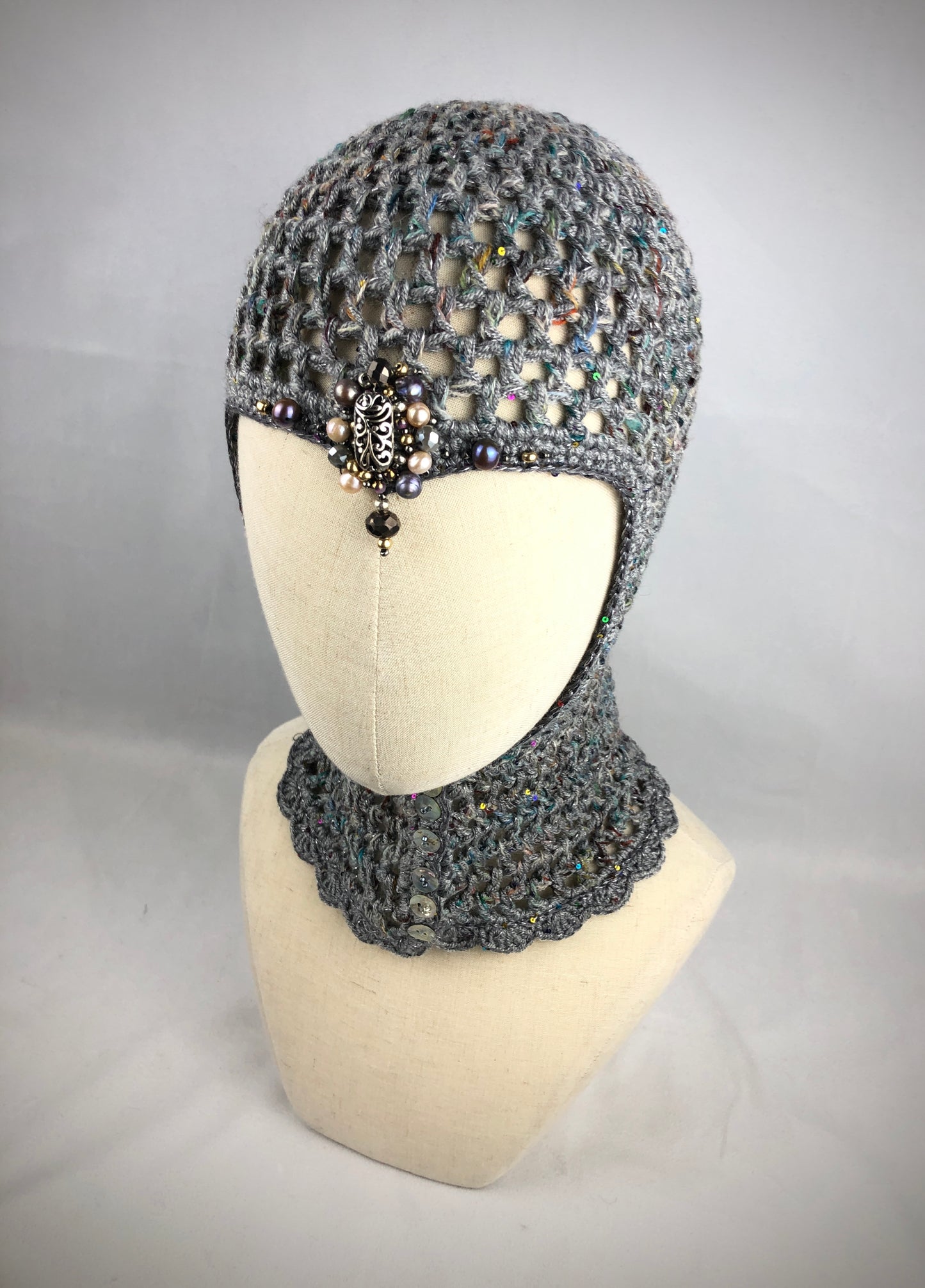Grey chain mail mesh hat