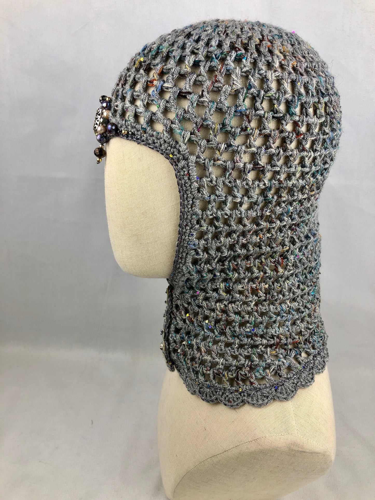 Grey chain mail mesh hat