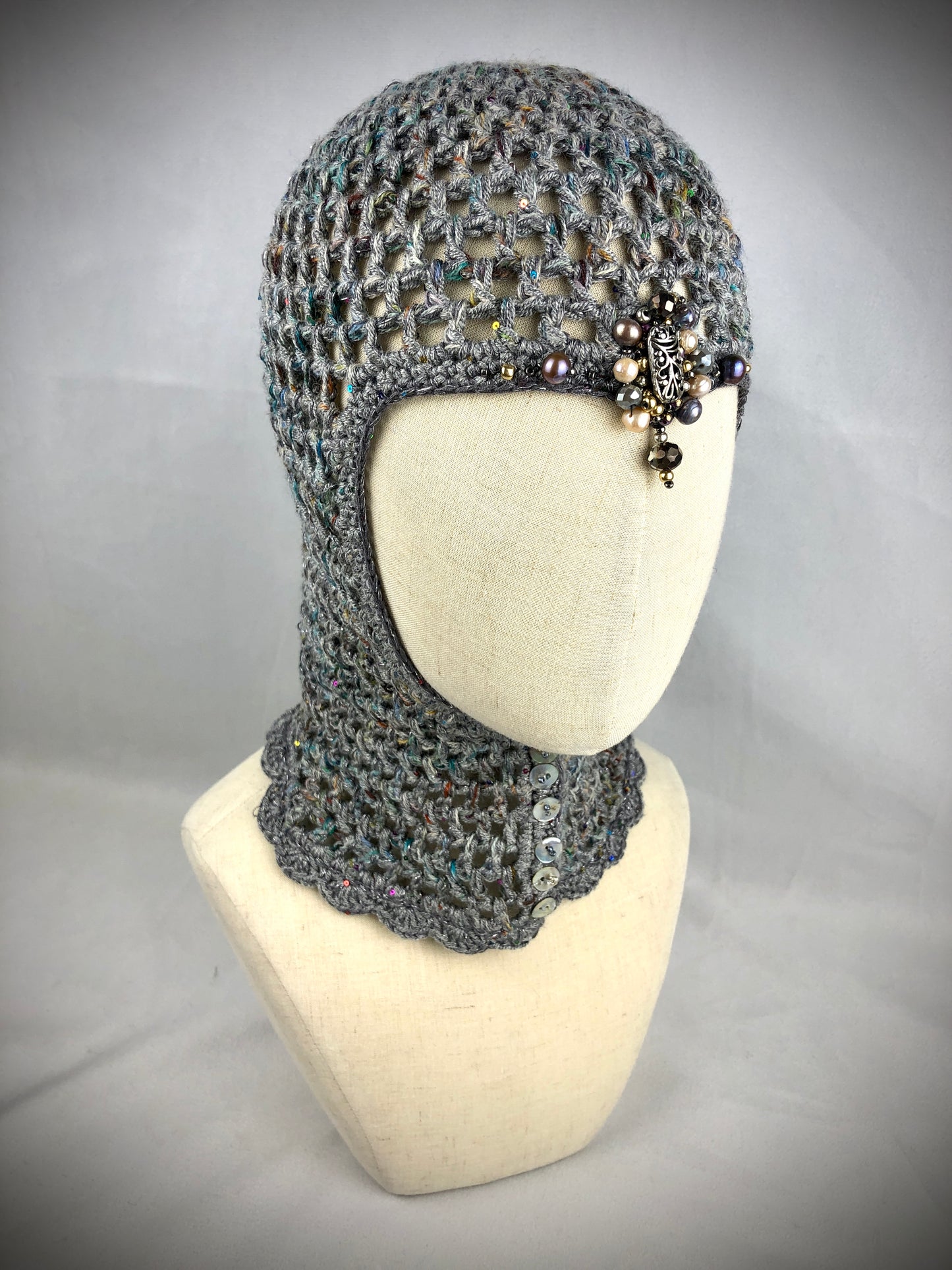 Grey chain mail mesh hat