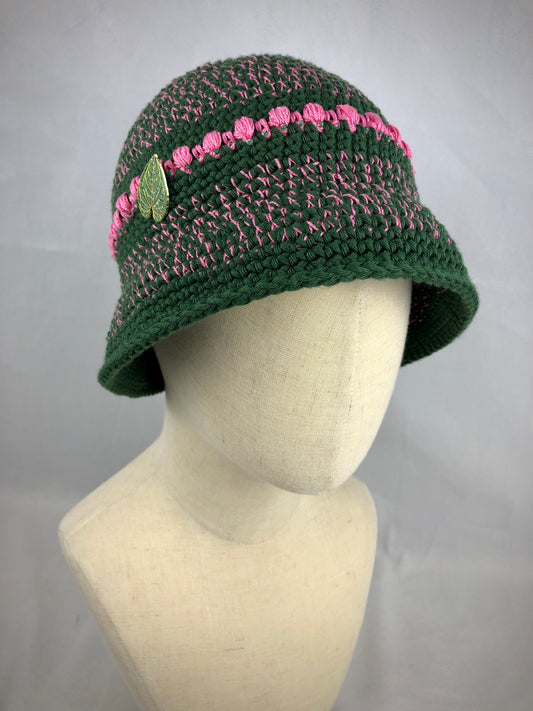Green pink cotton bucket hat