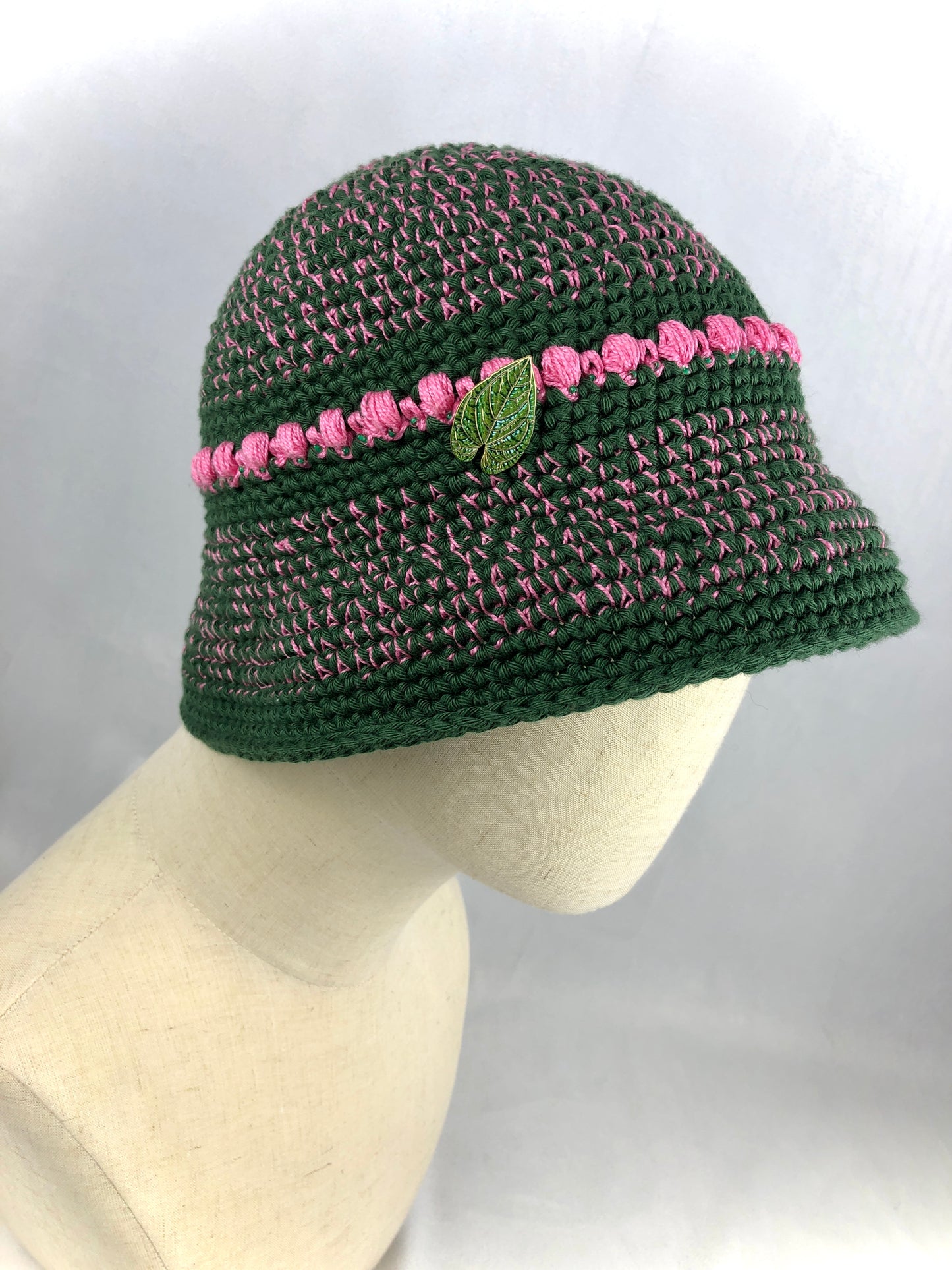 Green pink cotton bucket hat