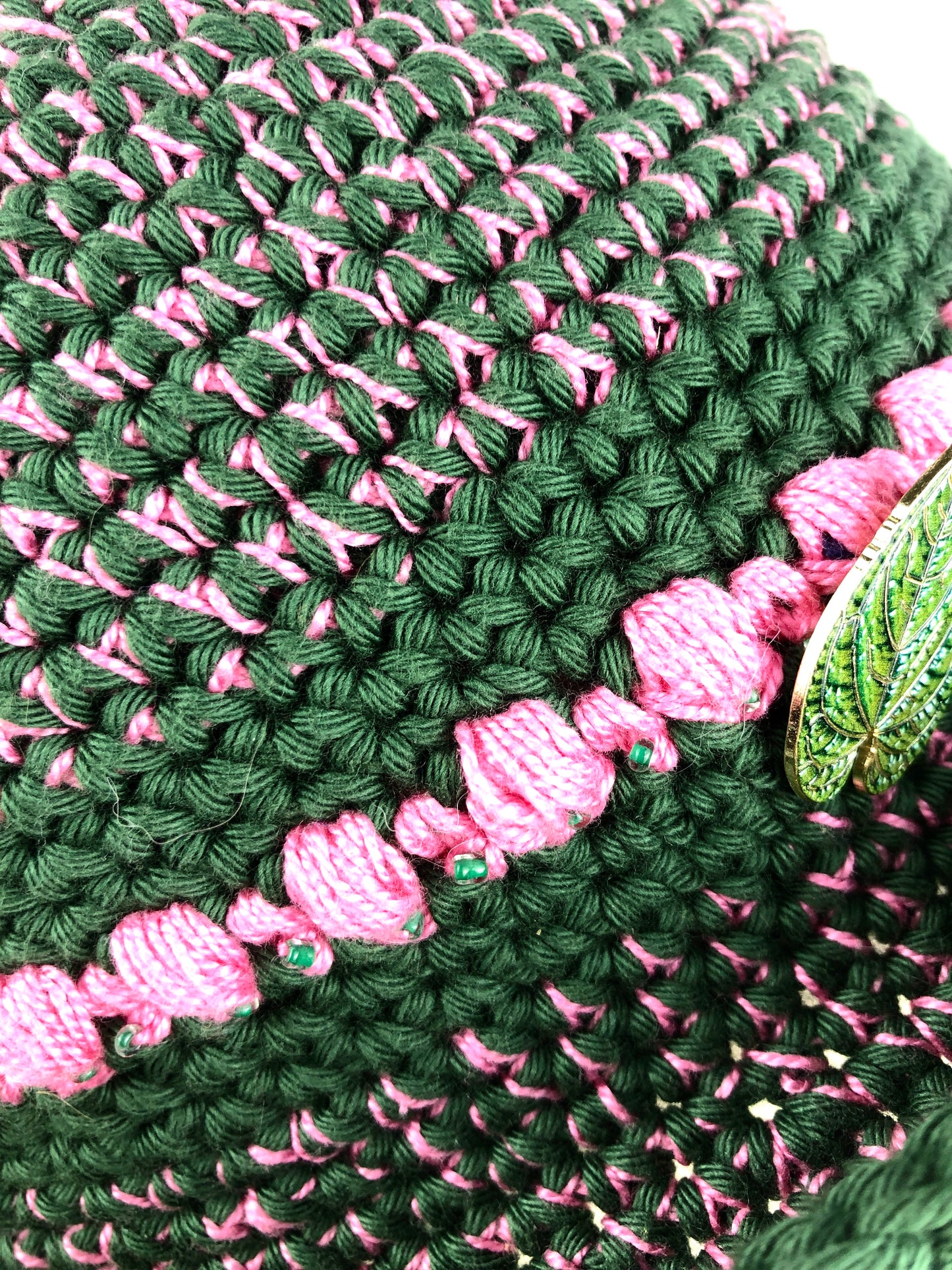 Green pink cotton bucket hat