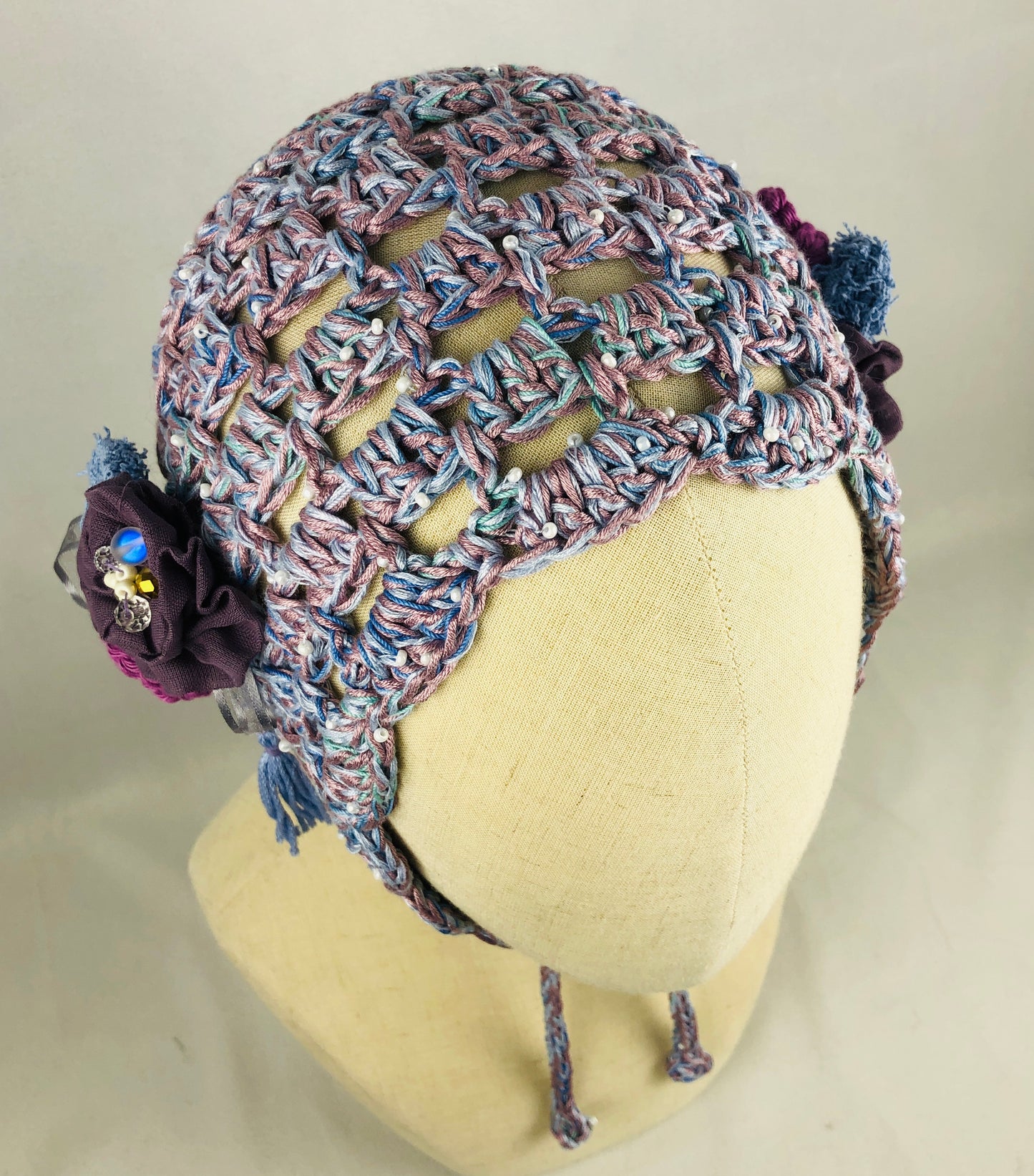 Pink blue bonnet hat