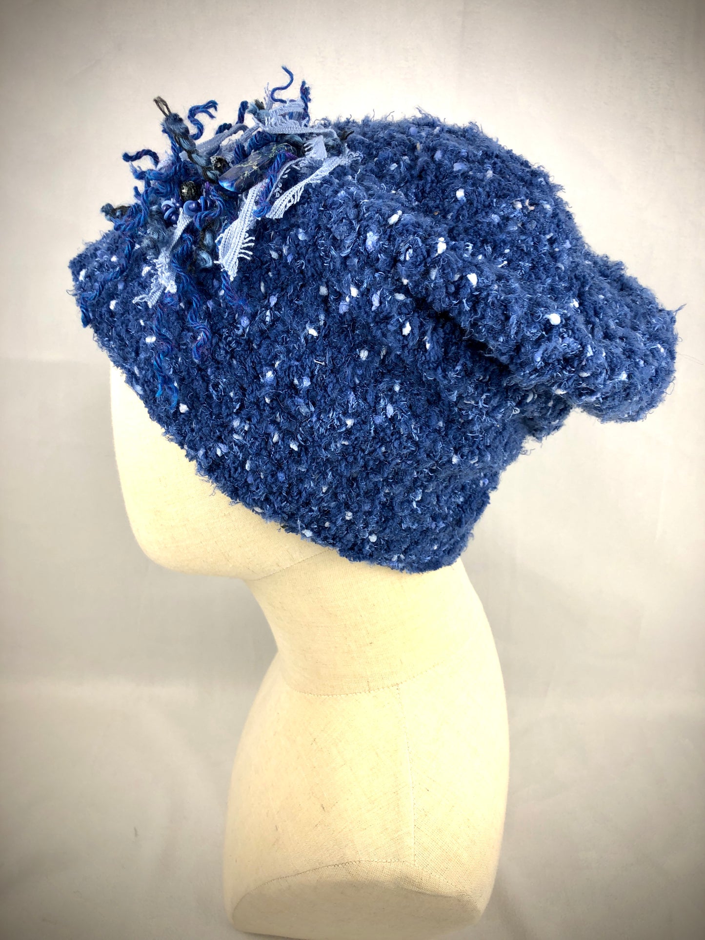Blue slouchy beanie toque hat