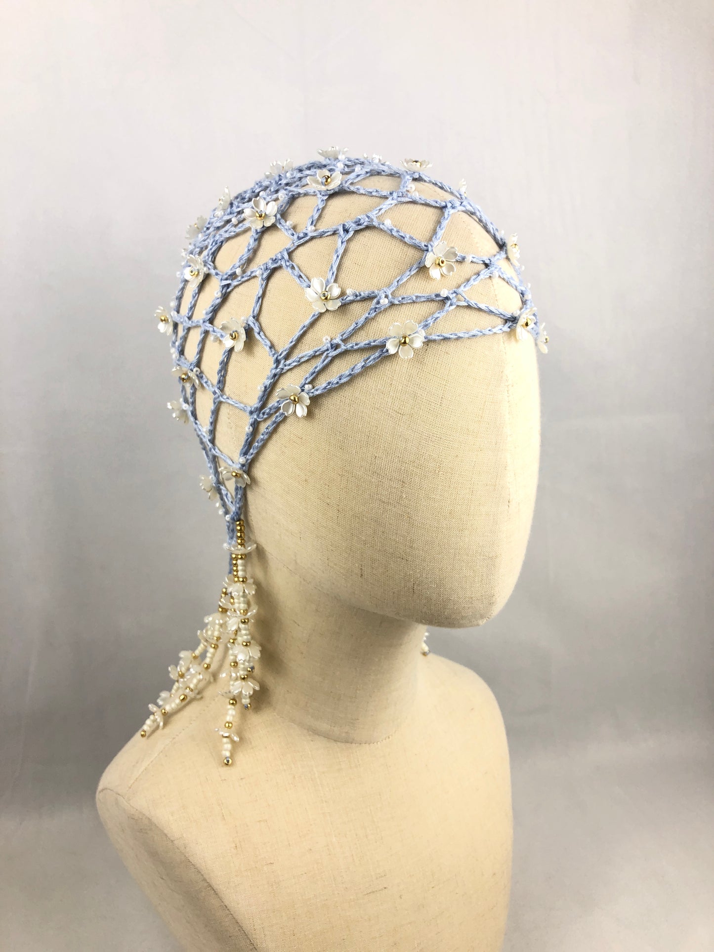 Blue flower mesh beanie headpiece