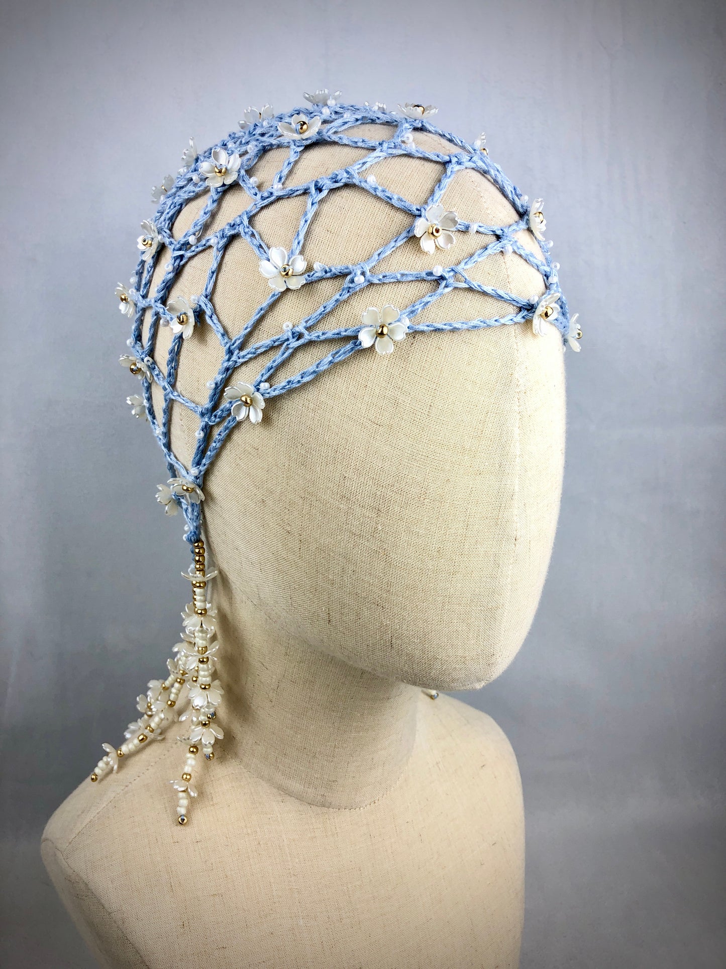 Blue flower mesh beanie headpiece