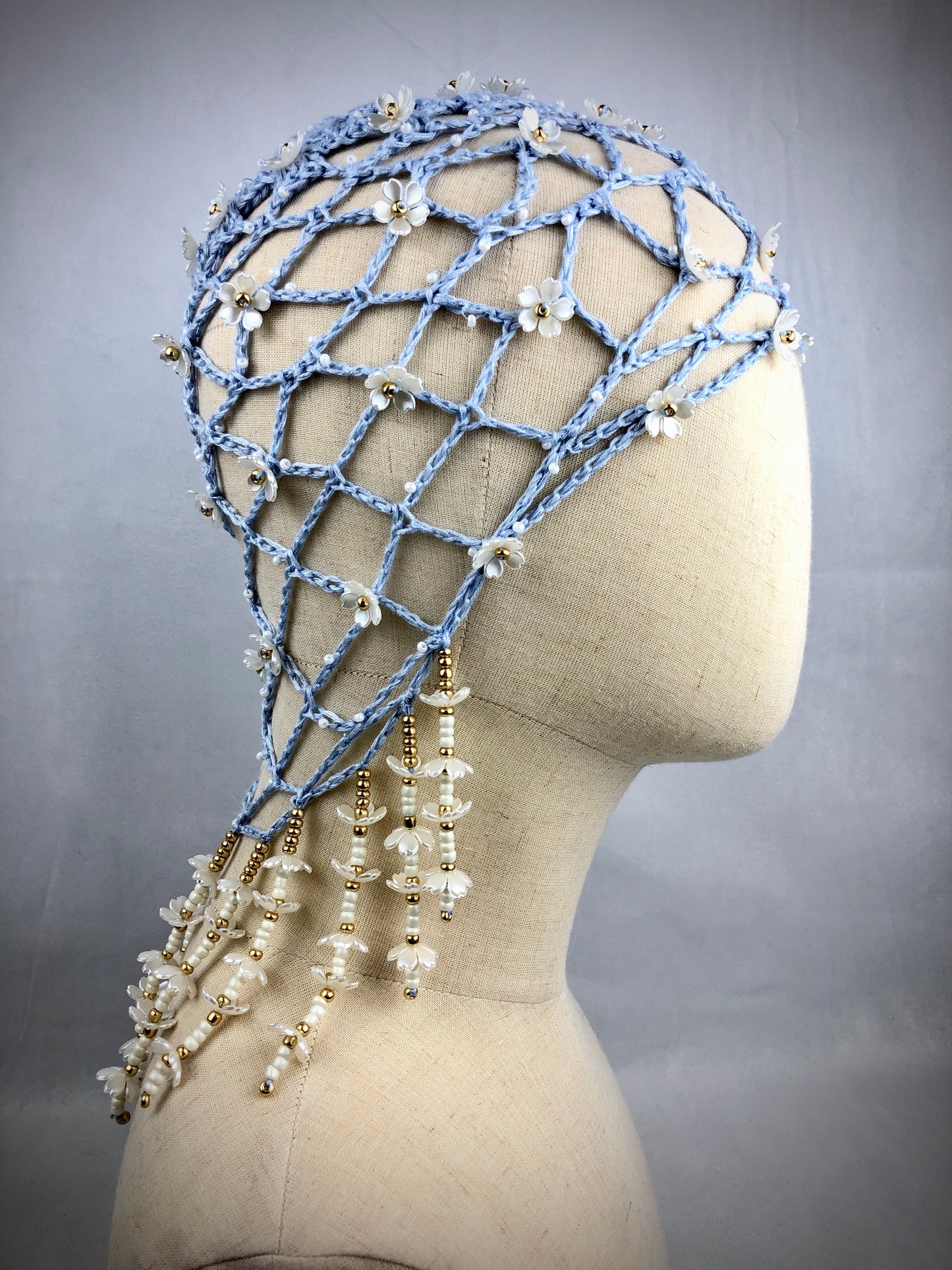 Blue flower mesh beanie headpiece
