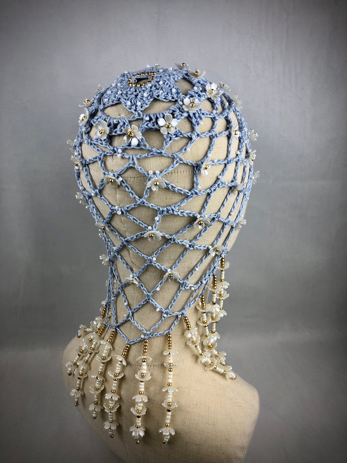 Blue flower mesh beanie headpiece