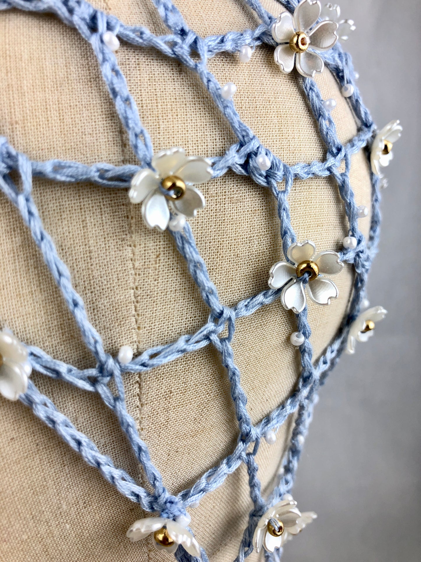 Blue flower mesh beanie headpiece