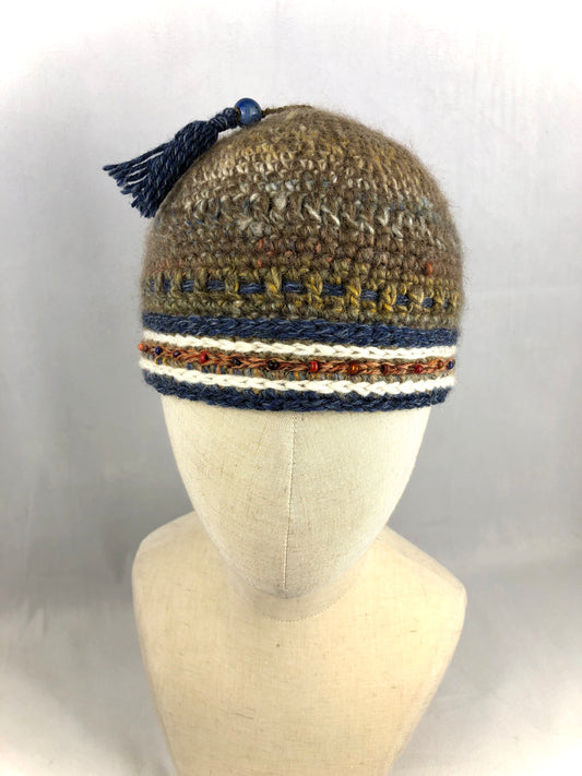 Brown stripe mohair beanie toque