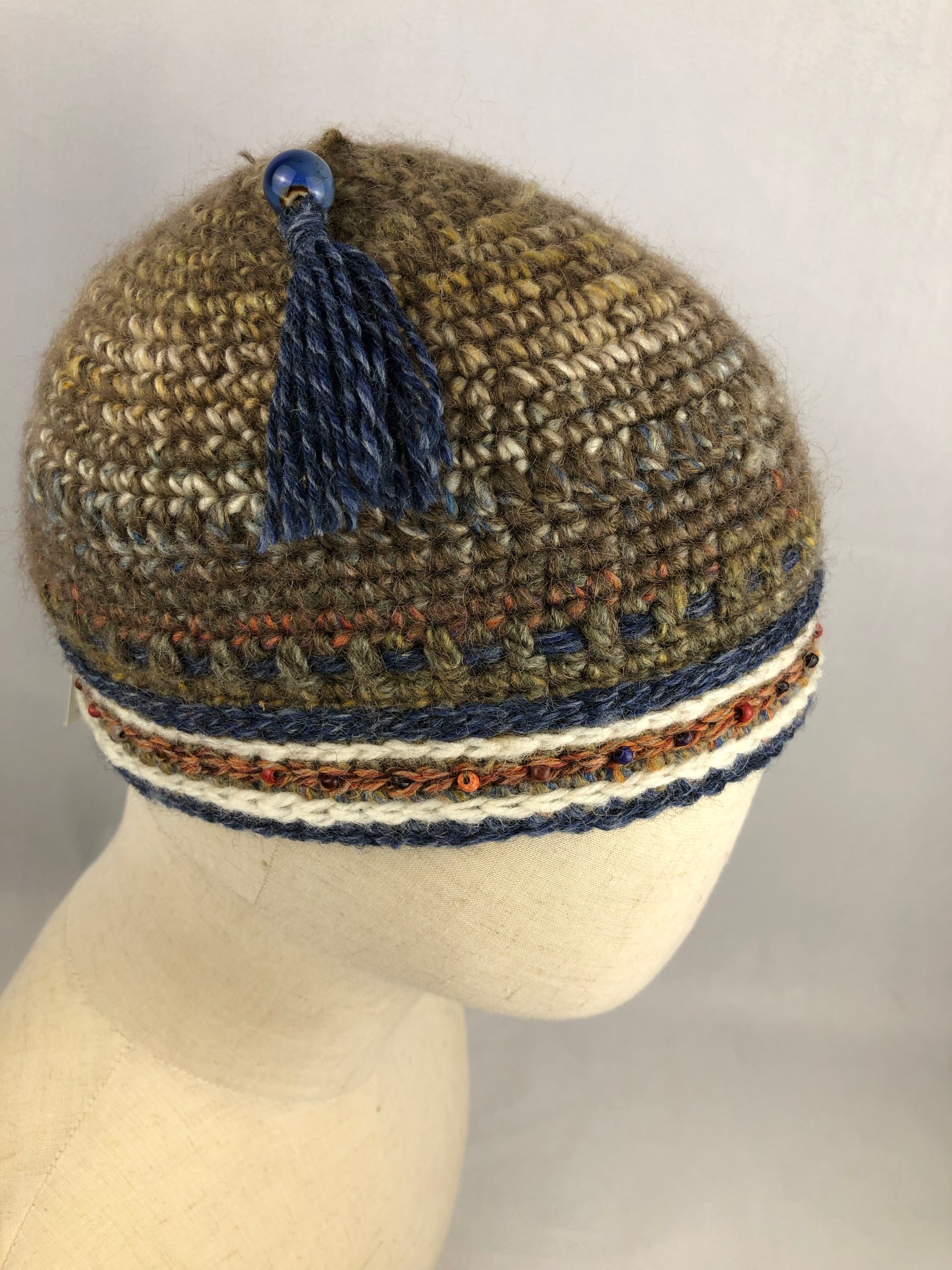 Brown stripe mohair beanie toque