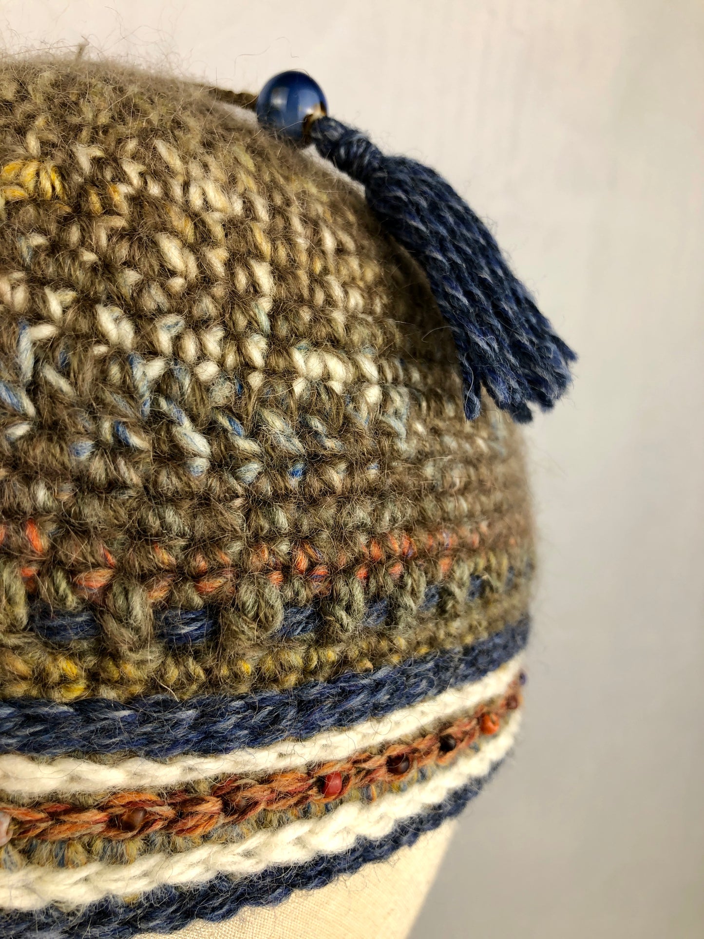 Brown stripe mohair beanie toque