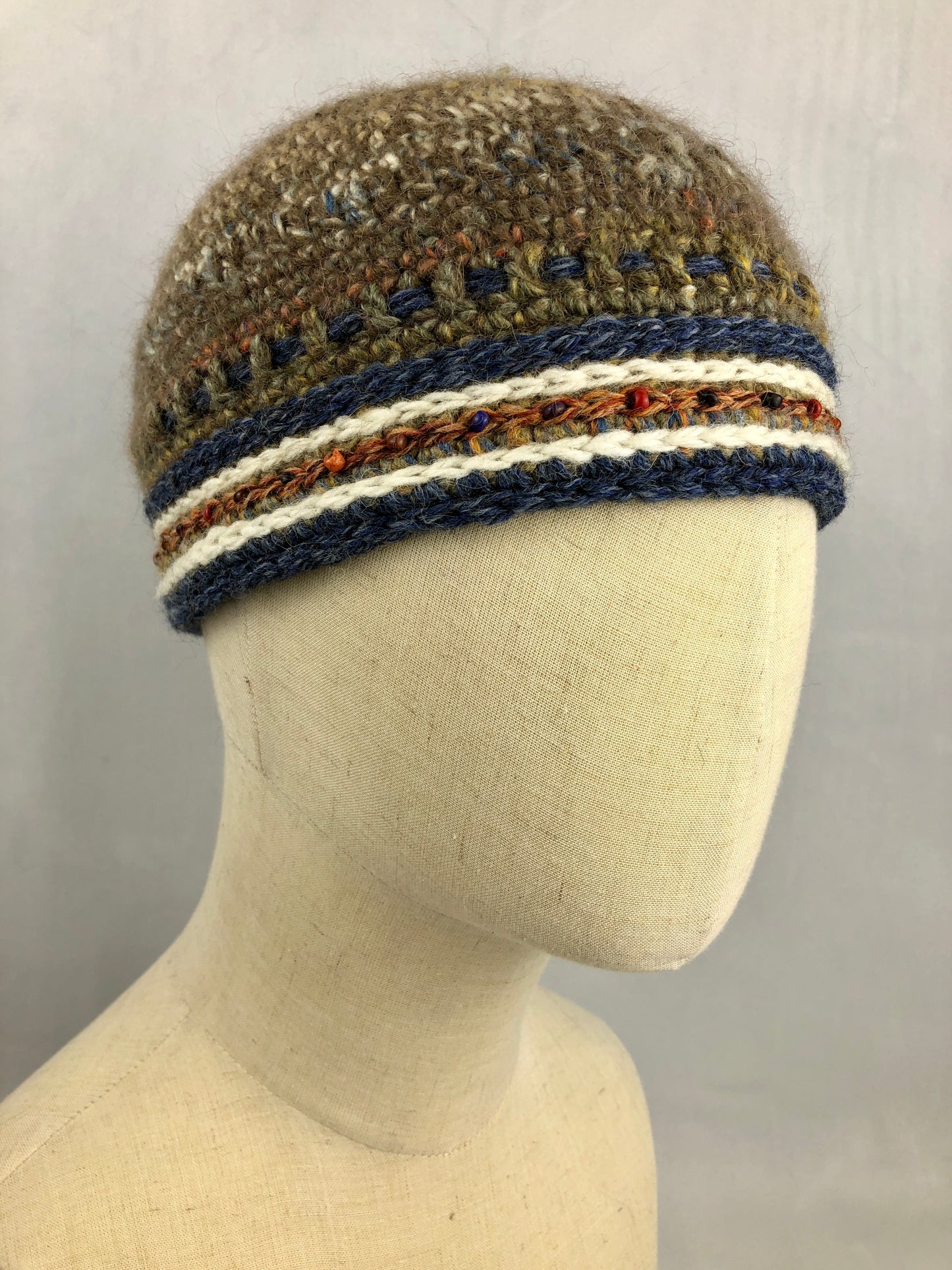 Brown stripe mohair beanie toque