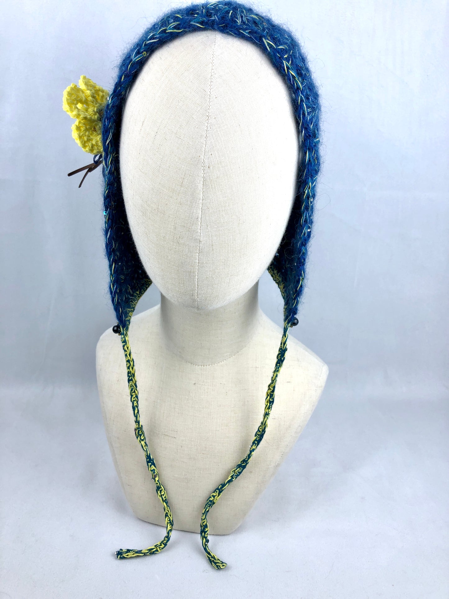Blue mohair bonnet hat