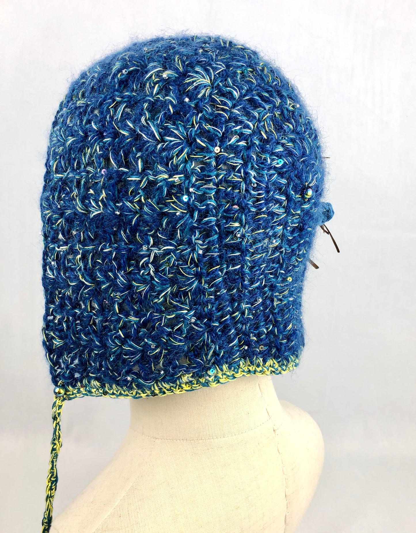 Blue mohair bonnet hat