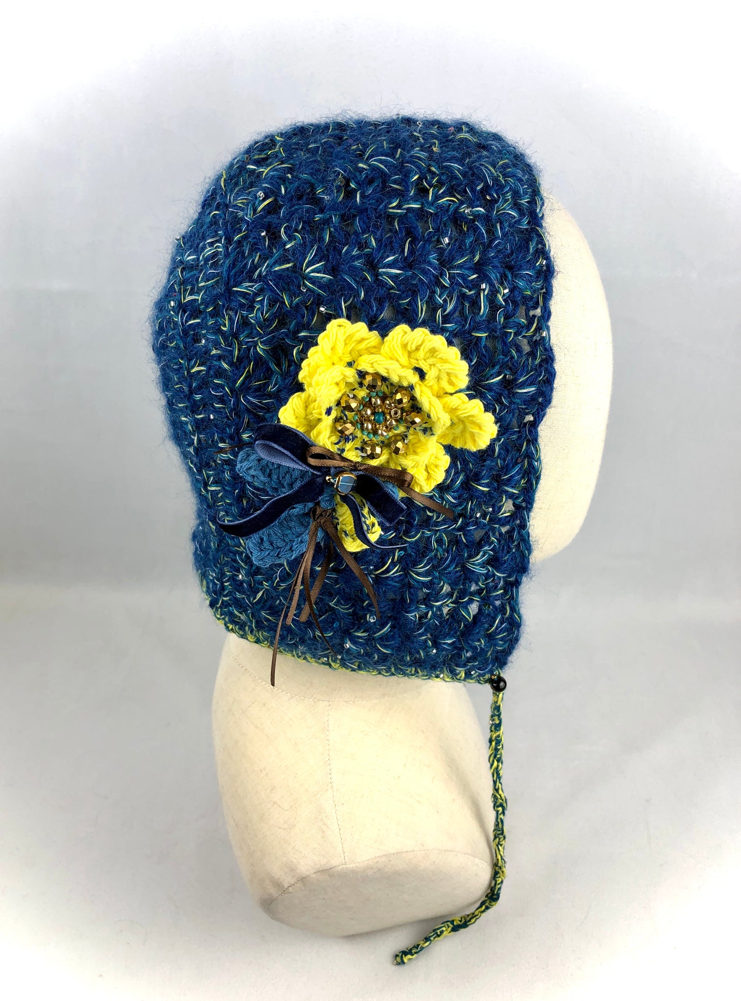 Blue mohair bonnet hat