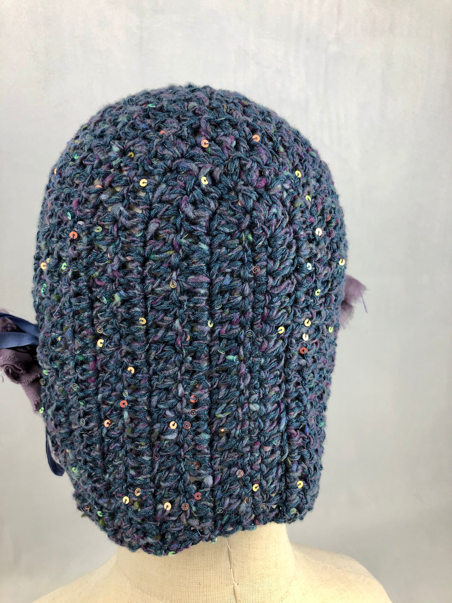 Grey purple wool bonnet
