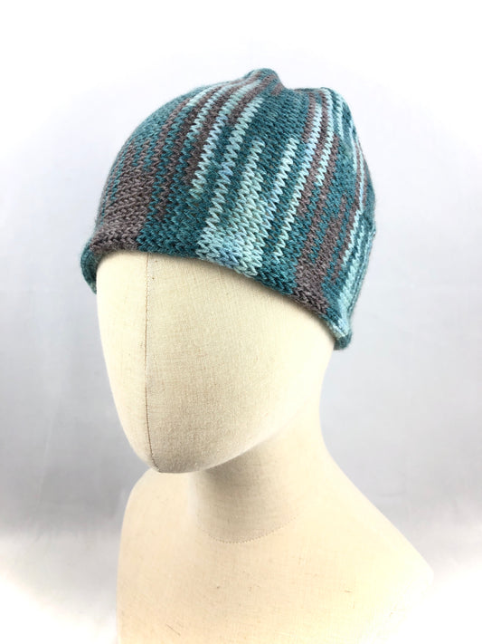 Teal grey sport merino beanie hat