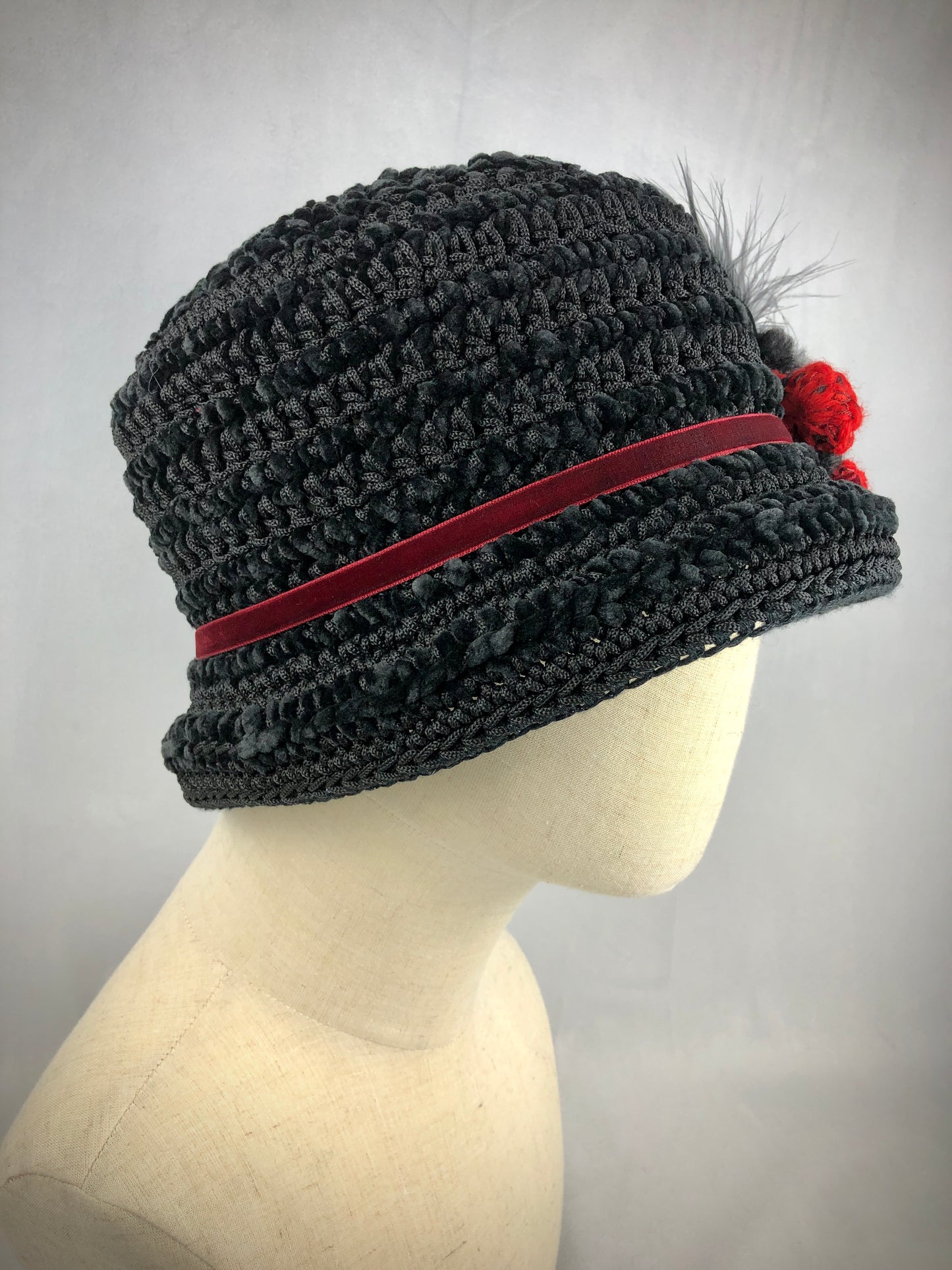 Black velvet bucket/cloche hat