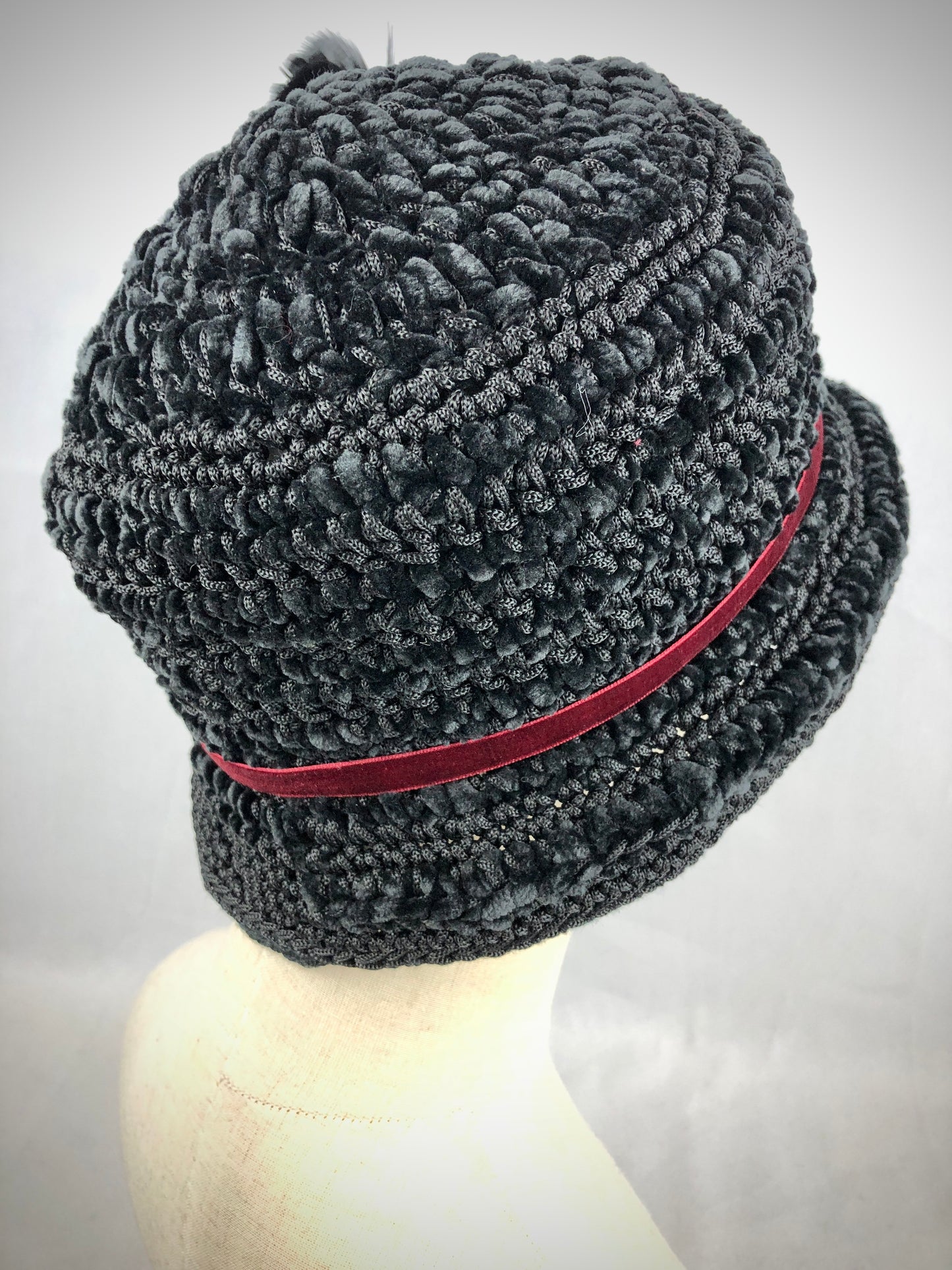 Black velvet bucket/cloche hat