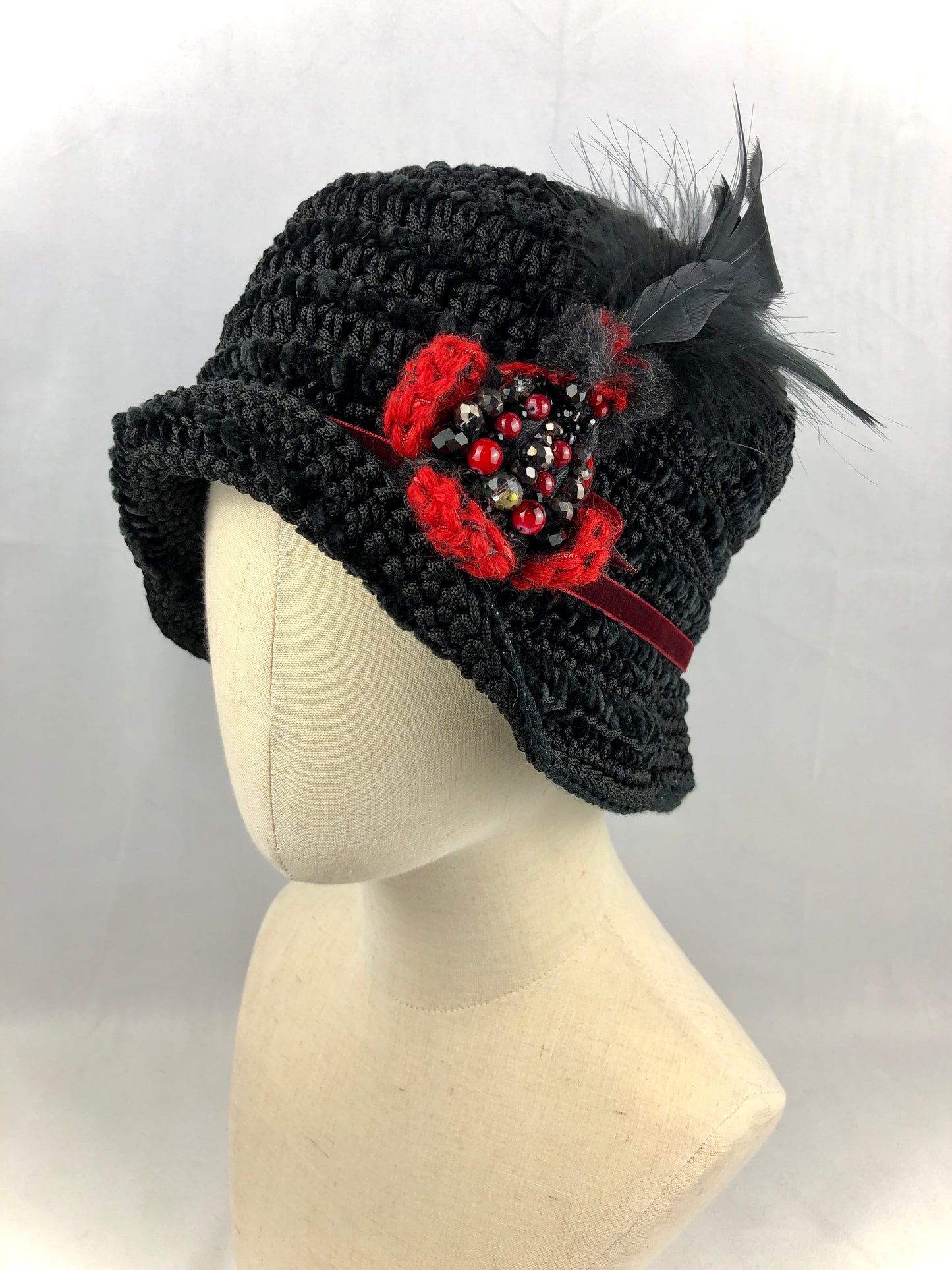 Black velvet bucket/cloche hat