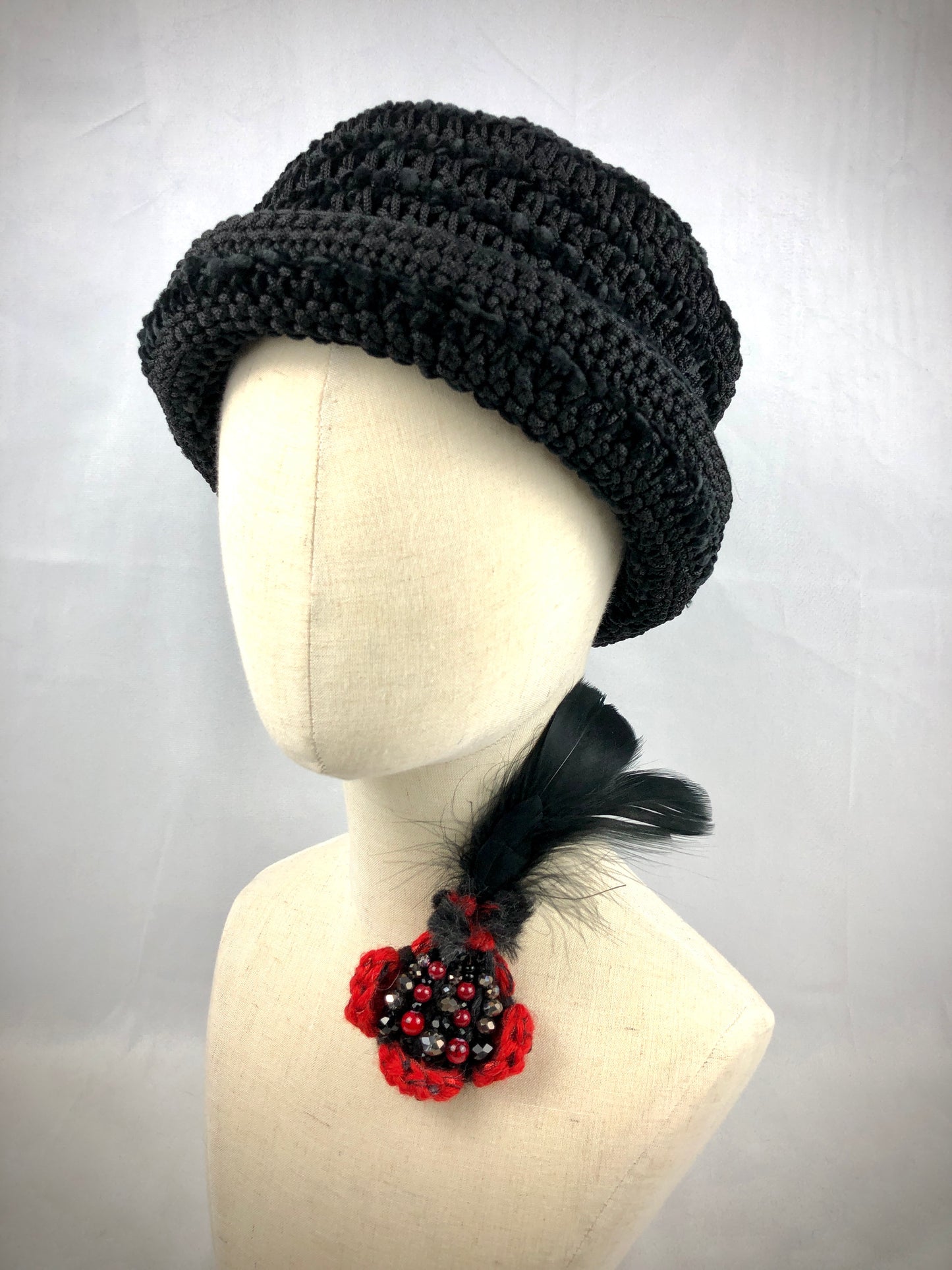 Black velvet bucket/cloche hat