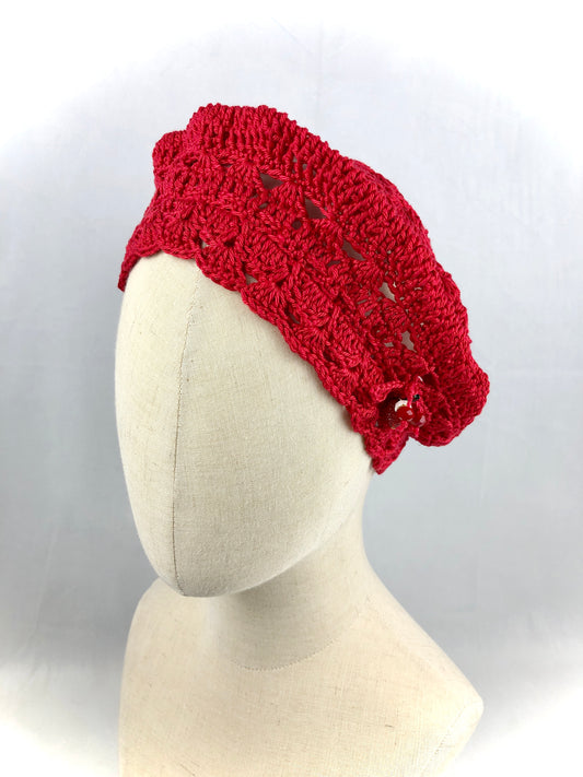 Red lace crochet beret