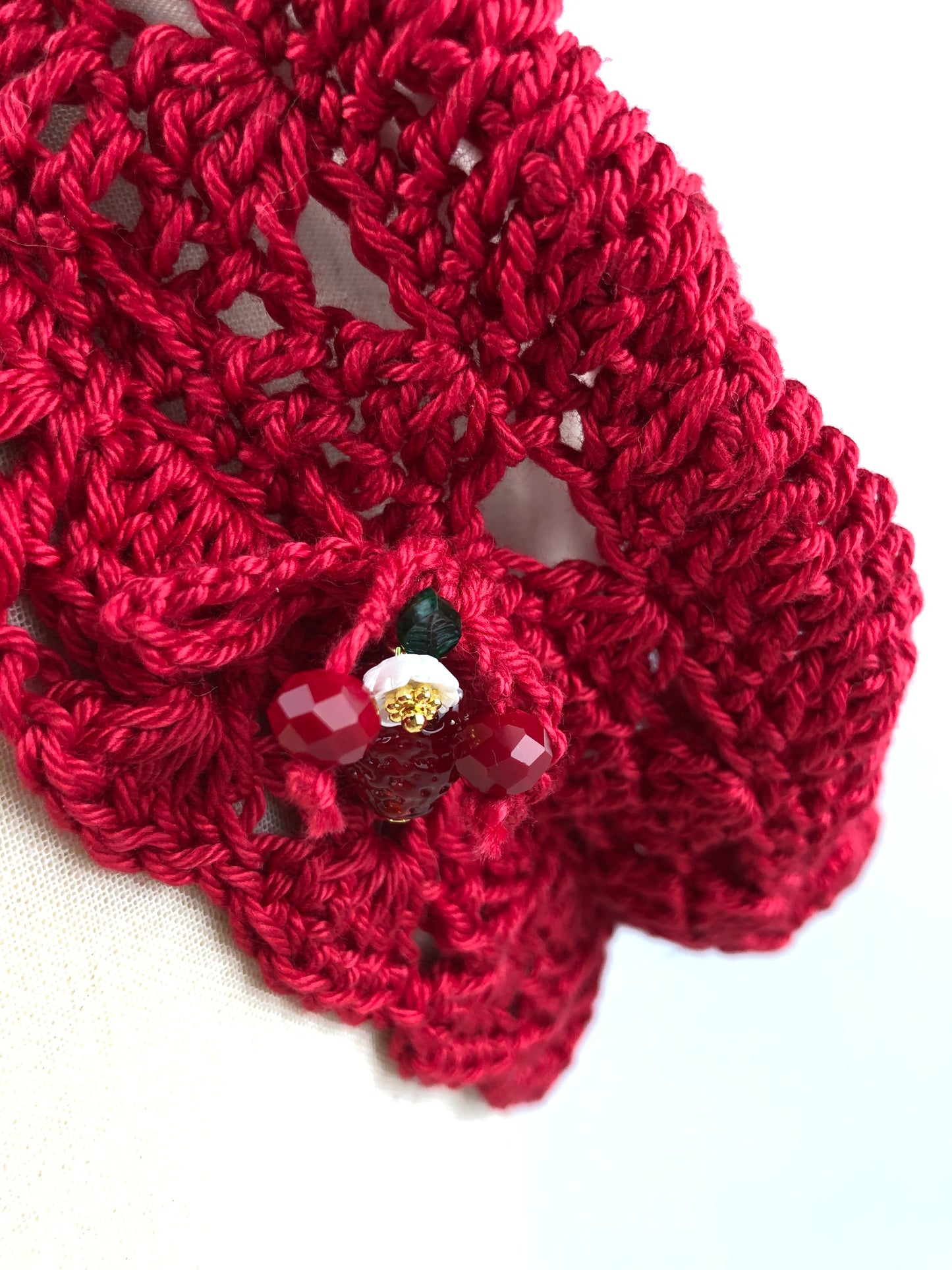 Red lace crochet beret