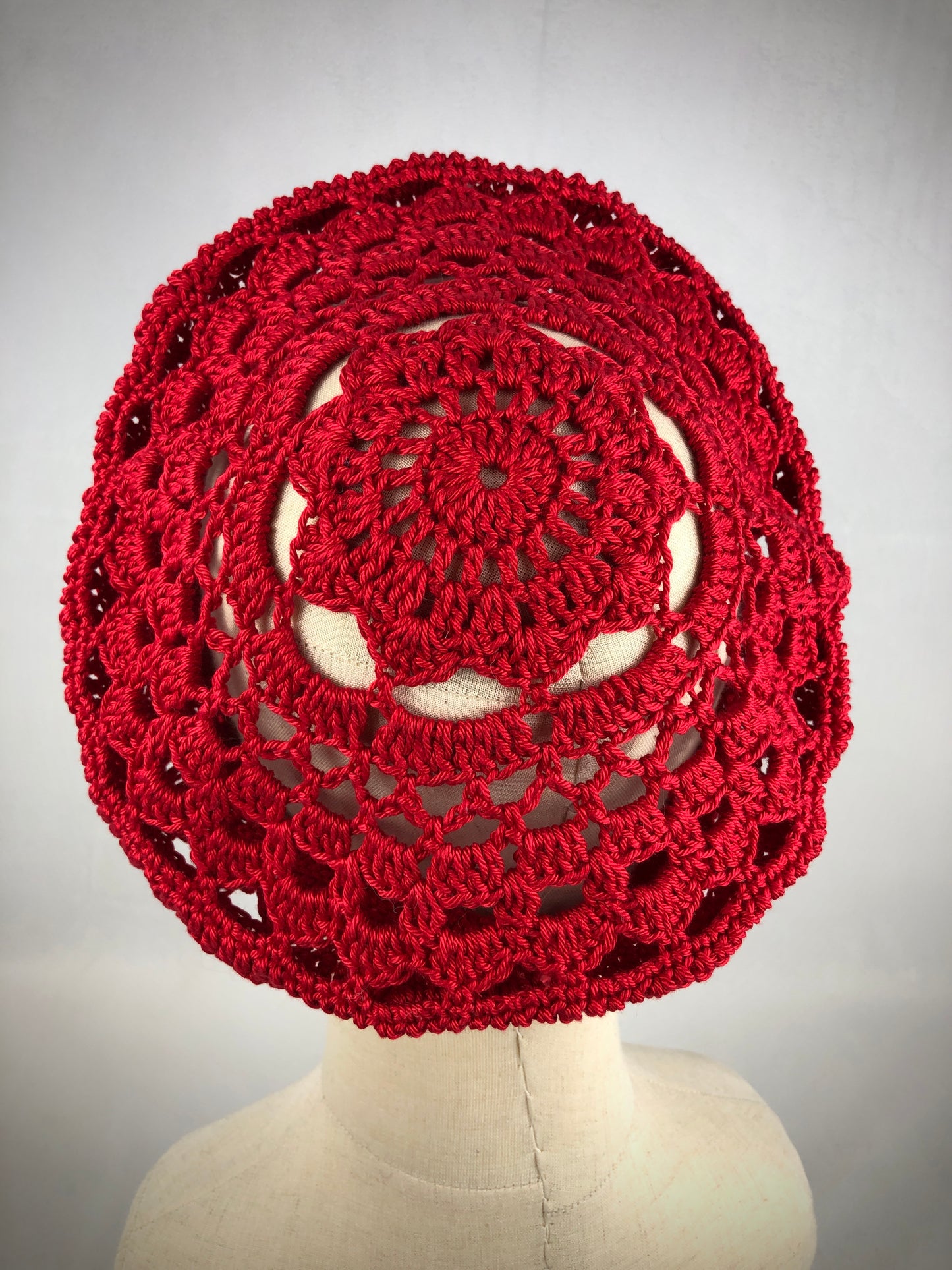 Red lace crochet beret