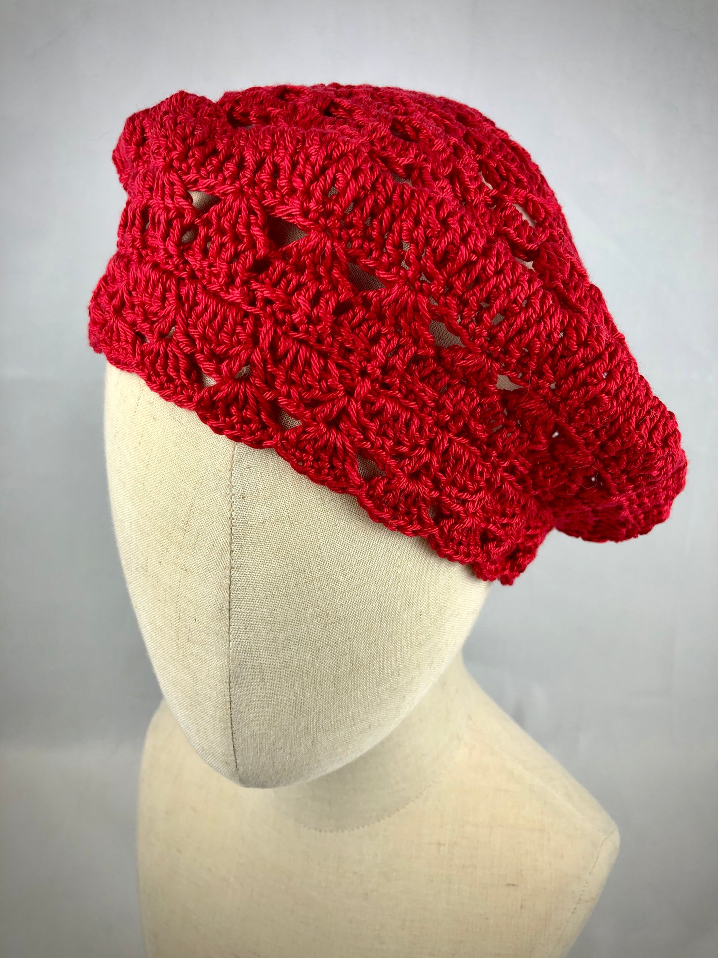 Red lace crochet beret