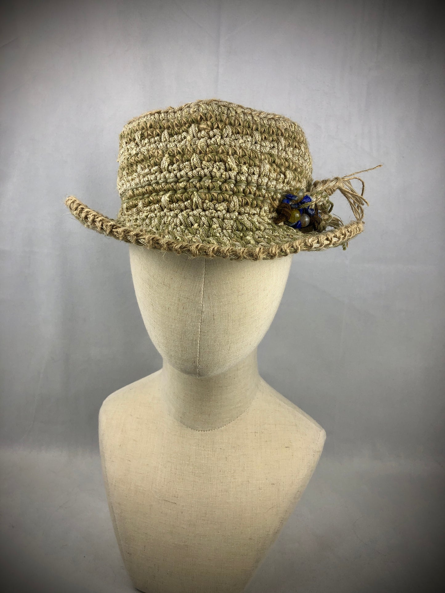 Olive jute straw style hat