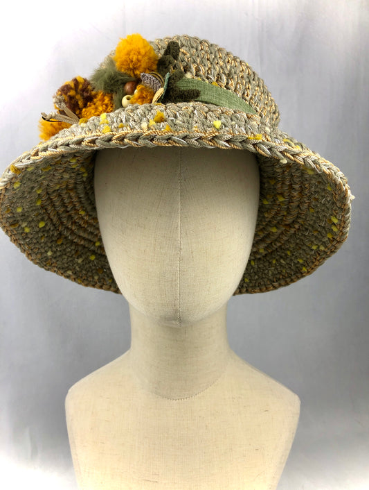 Olive gold retro style sunhat