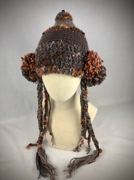 Grey rusty orange chrysanthemum hat