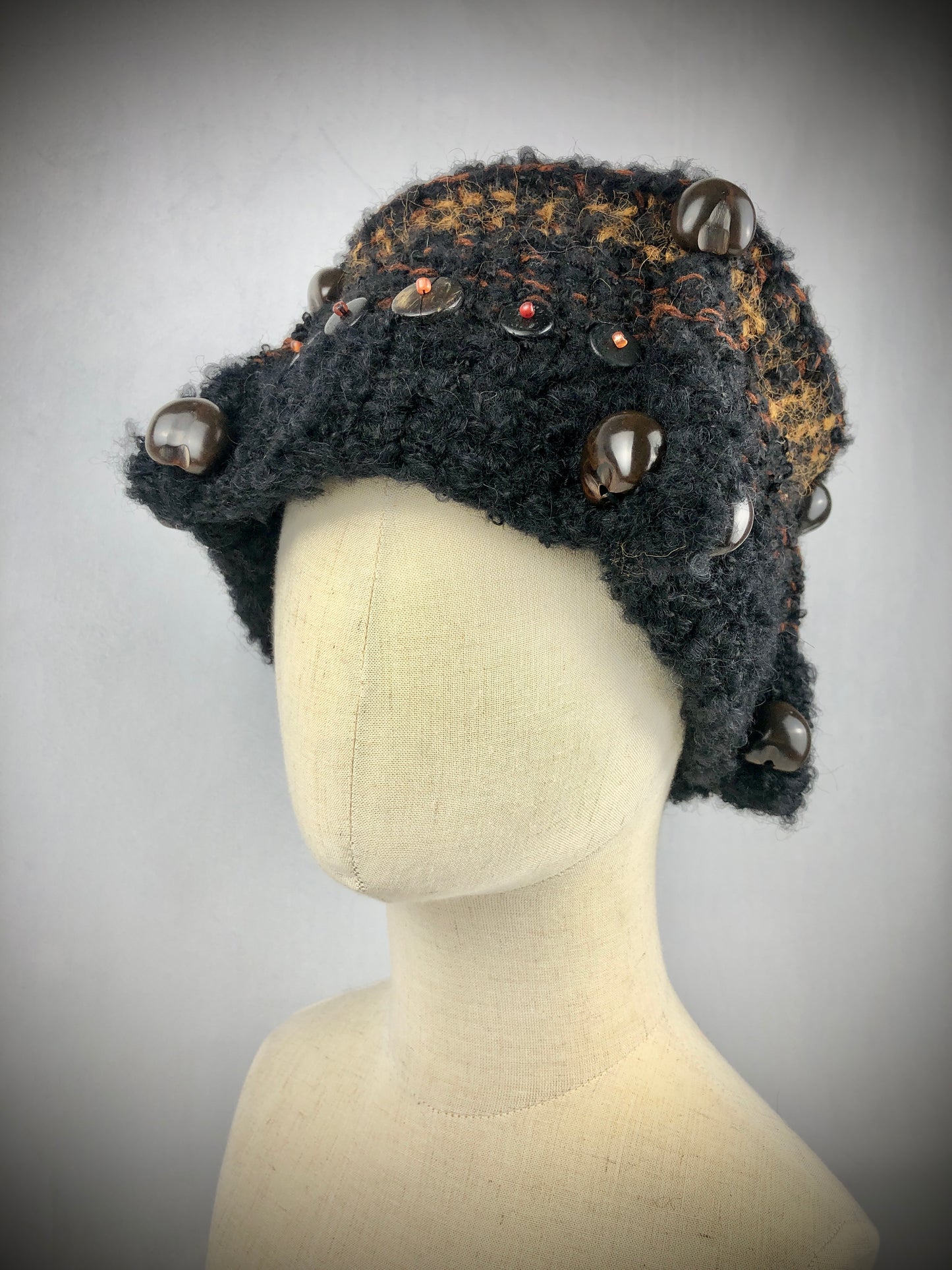 Black brown square bucket hat